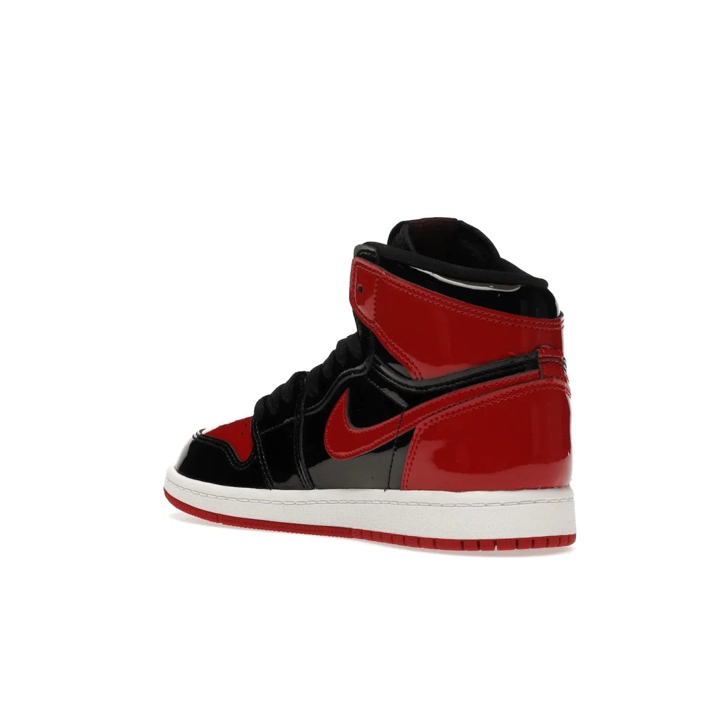 Jordan 1 Retro High OG Patent Bred (PS) - Image 24 - Only at www.BallersClubKickz.com - A timeless classic, the Air Jordan 1 Retro High OG Bred Patent PS features patent leather and debossed Air Jordan Wings motifs. Classic black, white and varsity red colourway on a comfortable and stylish sneaker. Shop this must-have now.