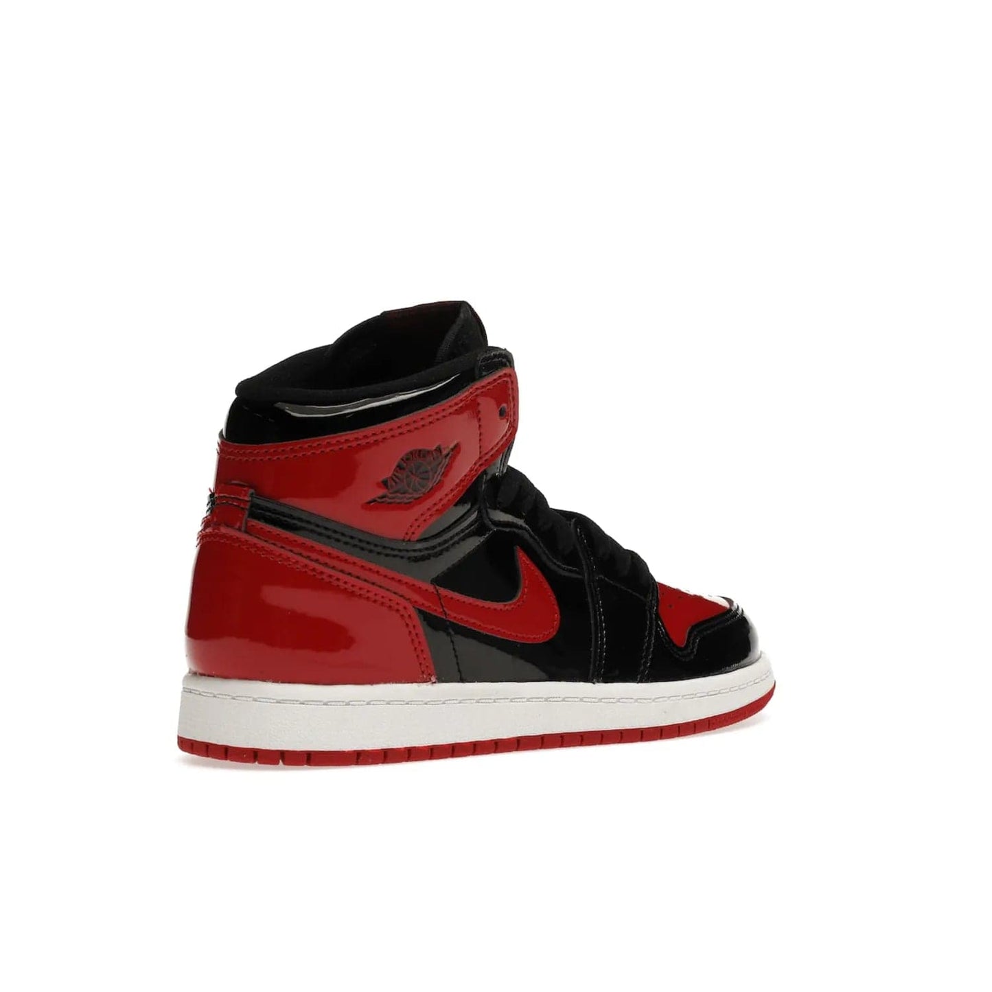 Jordan 1 Retro High OG Patent Bred (PS) - Image 33 - Only at www.BallersClubKickz.com - A timeless classic, the Air Jordan 1 Retro High OG Bred Patent PS features patent leather and debossed Air Jordan Wings motifs. Classic black, white and varsity red colourway on a comfortable and stylish sneaker. Shop this must-have now.