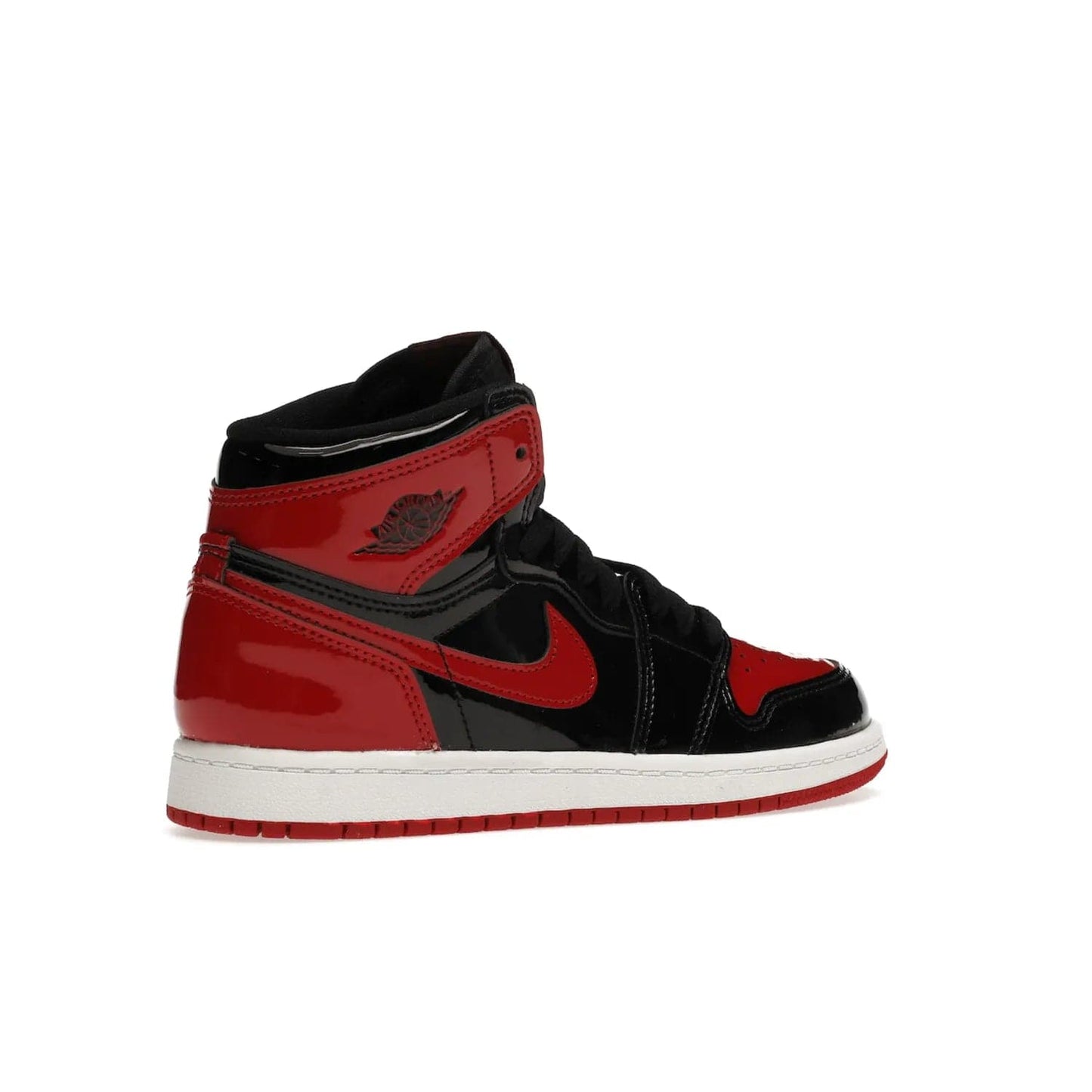 Jordan 1 Retro High OG Patent Bred (PS) - Image 34 - Only at www.BallersClubKickz.com - A timeless classic, the Air Jordan 1 Retro High OG Bred Patent PS features patent leather and debossed Air Jordan Wings motifs. Classic black, white and varsity red colourway on a comfortable and stylish sneaker. Shop this must-have now.