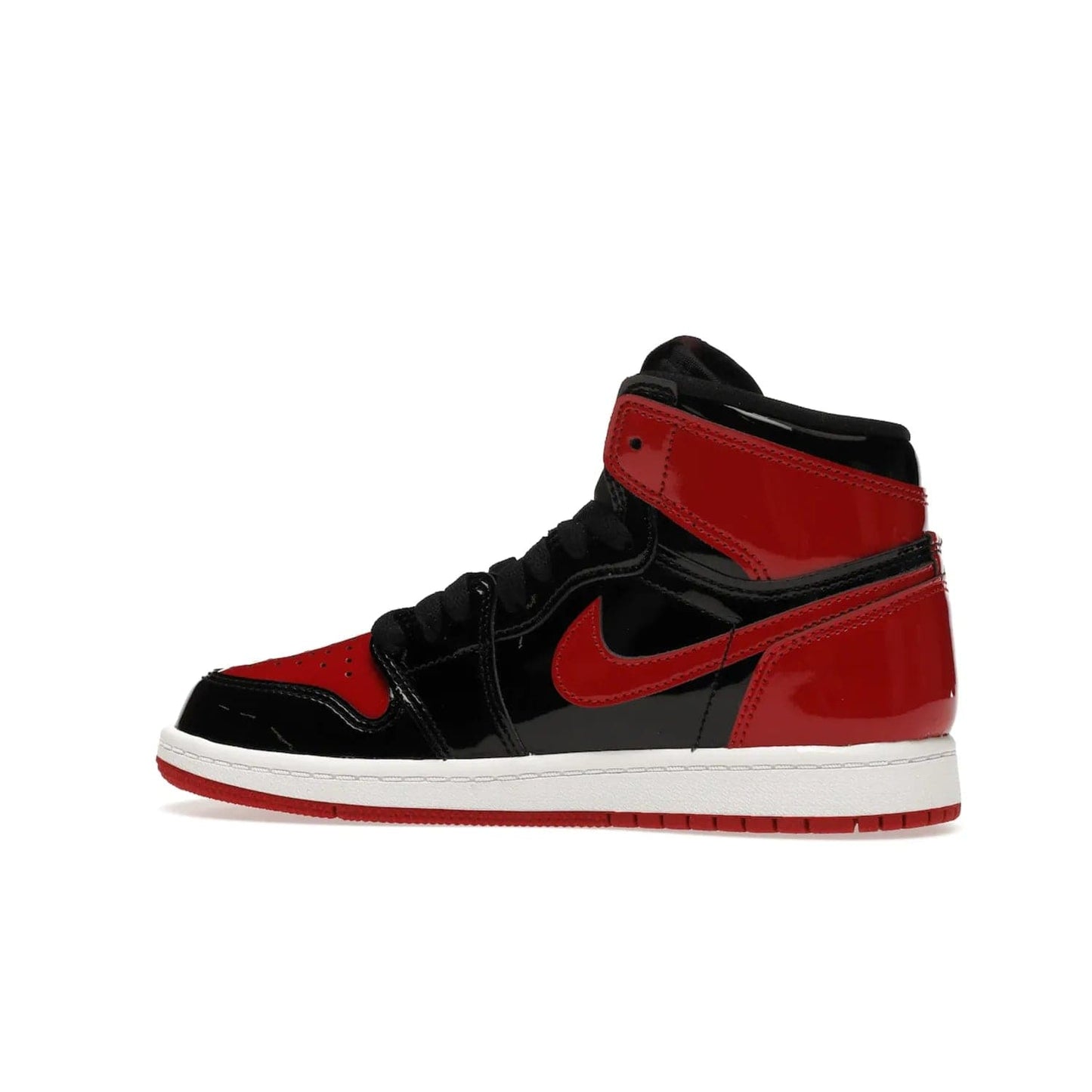 Jordan 1 Retro High OG Patent Bred (PS) - Image 21 - Only at www.BallersClubKickz.com - A timeless classic, the Air Jordan 1 Retro High OG Bred Patent PS features patent leather and debossed Air Jordan Wings motifs. Classic black, white and varsity red colourway on a comfortable and stylish sneaker. Shop this must-have now.
