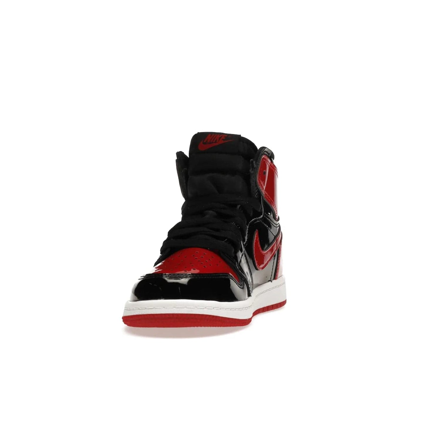 Jordan 1 Retro High OG Patent Bred (PS) - Image 12 - Only at www.BallersClubKickz.com - A timeless classic, the Air Jordan 1 Retro High OG Bred Patent PS features patent leather and debossed Air Jordan Wings motifs. Classic black, white and varsity red colourway on a comfortable and stylish sneaker. Shop this must-have now.