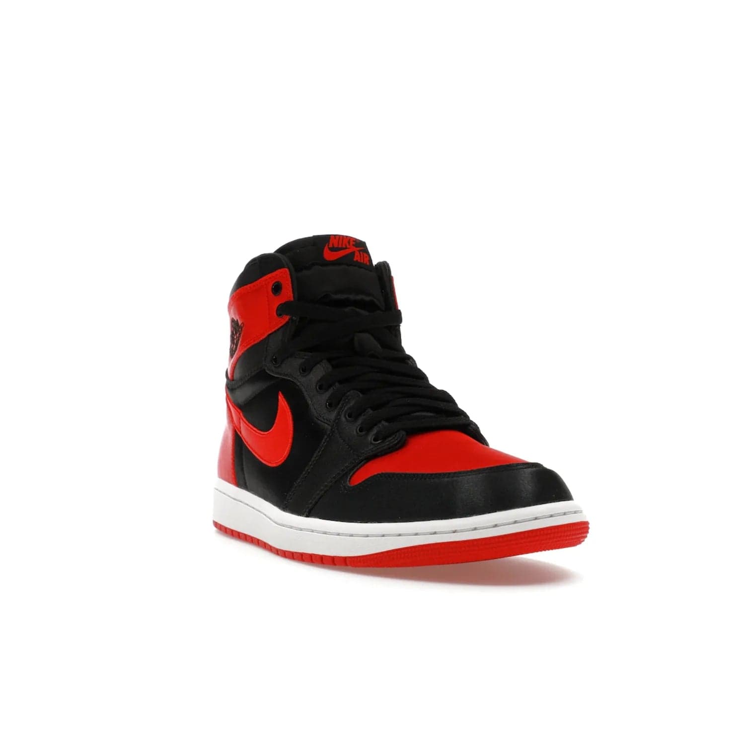 Jordan 1 Retro High OG Satin Bred (Women's) - Image 7 - Only at www.BallersClubKickz.com - Introducing the Jordan 1 Retro High OG Satin Bred (Women's). Luxe satin finish, contrasting hues & classic accents. Trending sneakers symbolizing timelessness & heritage. Make a bold statement with this iconic shoe. Available October 4, 2023.