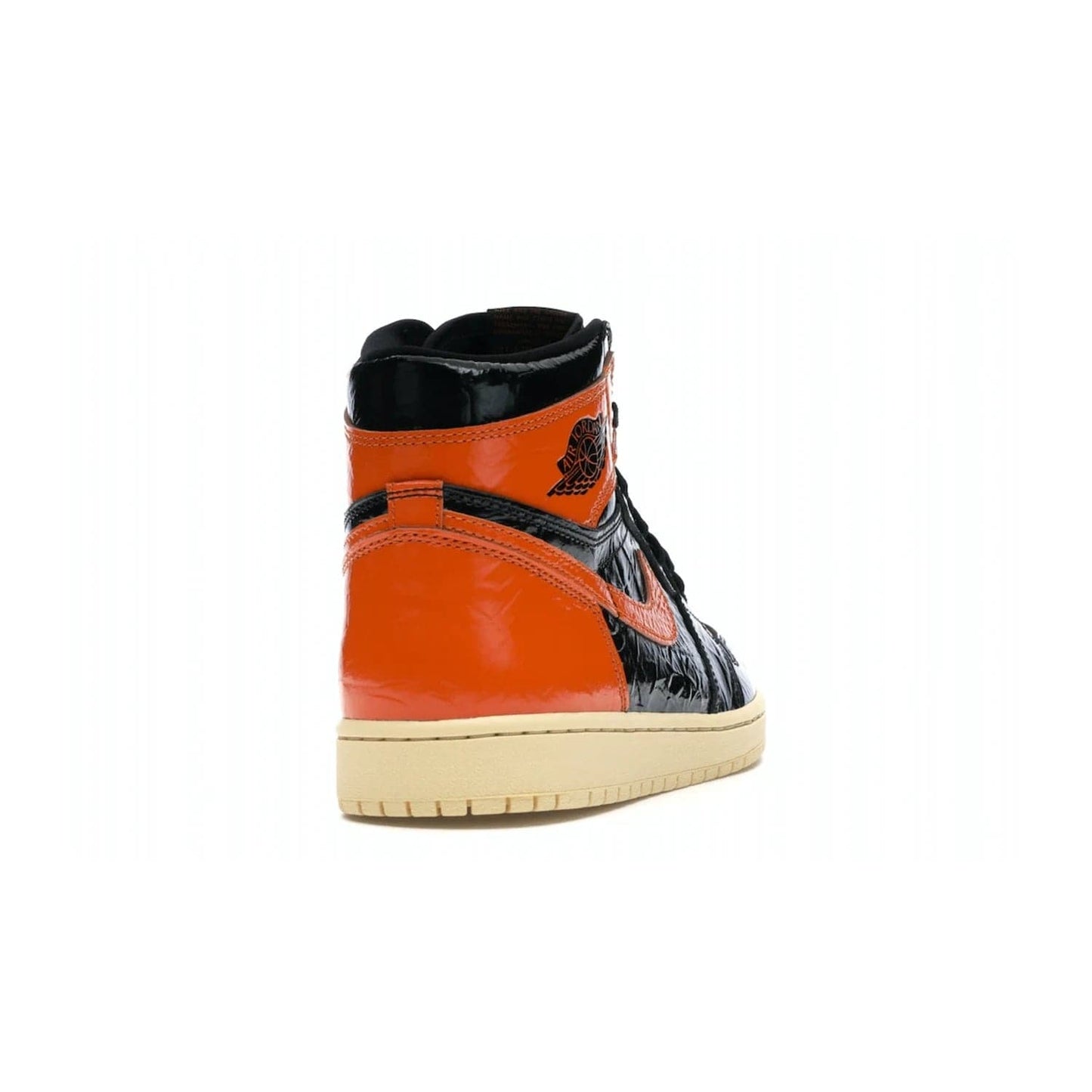 Jordan 1 Retro High Shattered Backboard 3.0 - Image 30 - Only at www.BallersClubKickz.com - #
Jordan 1 Retro High Shattered Backboard 3.0: the perfect blend of modern style and nostalgic flair featuring an orange and black crinkled patent leather upper and yellowed vanilla outsole. Get these exclusive sneakers released in October of 2019!