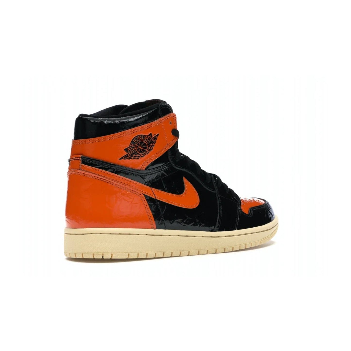 Jordan 1 Retro High Shattered Backboard 3.0 - Image 33 - Only at www.BallersClubKickz.com - #
Jordan 1 Retro High Shattered Backboard 3.0: the perfect blend of modern style and nostalgic flair featuring an orange and black crinkled patent leather upper and yellowed vanilla outsole. Get these exclusive sneakers released in October of 2019!