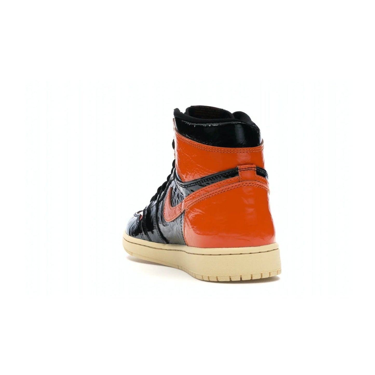 Jordan 1 Retro High Shattered Backboard 3.0 - Image 26 - Only at www.BallersClubKickz.com - #
Jordan 1 Retro High Shattered Backboard 3.0: the perfect blend of modern style and nostalgic flair featuring an orange and black crinkled patent leather upper and yellowed vanilla outsole. Get these exclusive sneakers released in October of 2019!