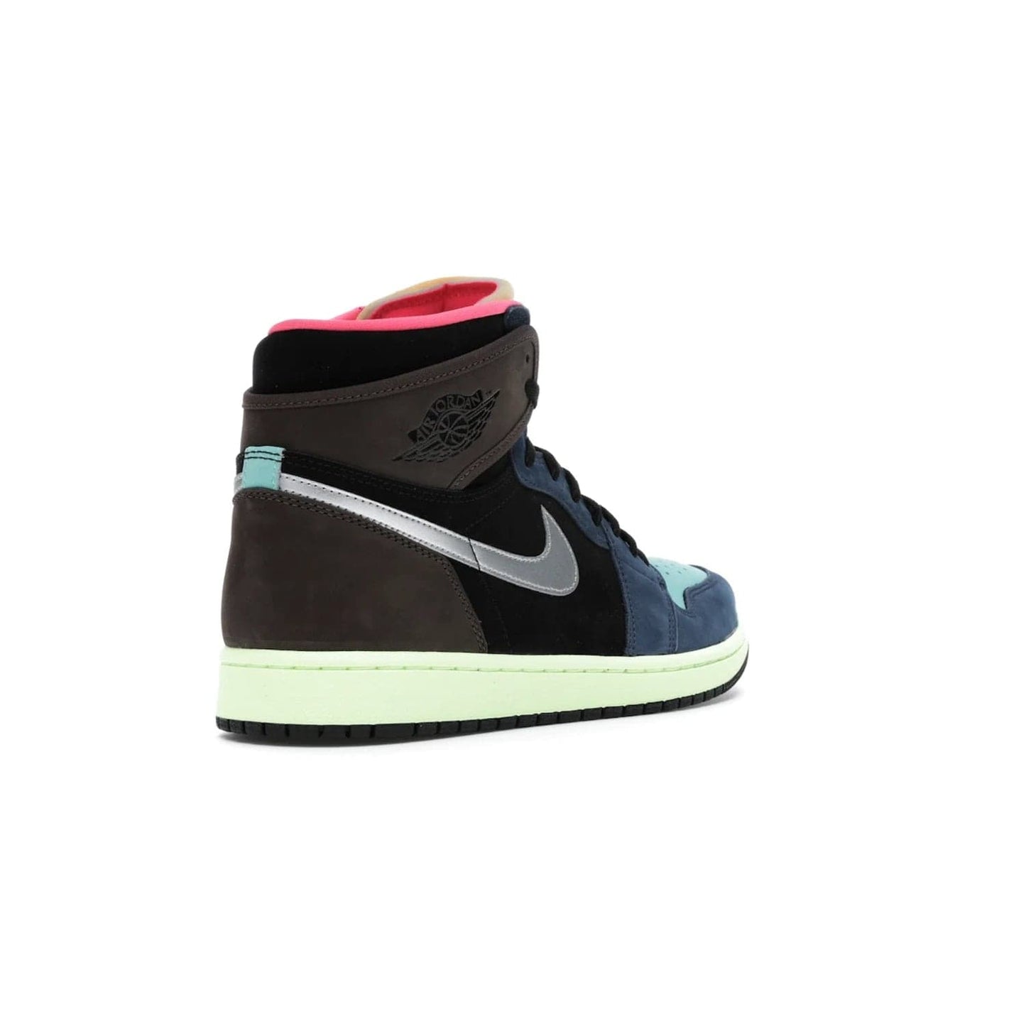 Jordan 1 Retro High Tokyo Bio Hack - Image 32 - Only at www.BallersClubKickz.com - Step up your sneaker game with the Air Jordan 1 Retro High Tokyo Bio Hack! Unique design featuring multiple materials and eye-catching colors. Metallic leather Swoosh and light green midsole for a stunning look. Available now for just $170.