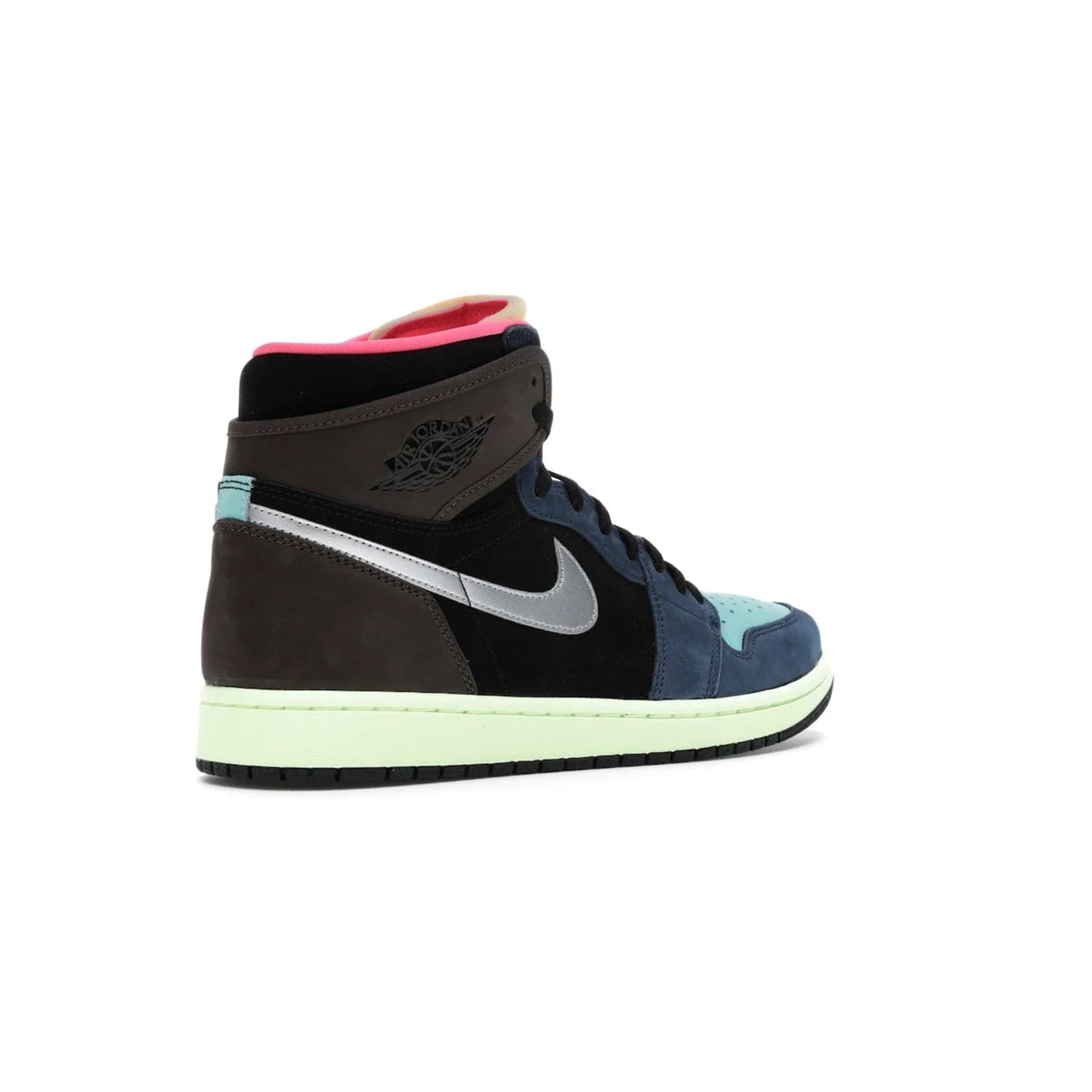 Jordan 1 Retro High Tokyo Bio Hack - Image 33 - Only at www.BallersClubKickz.com - Step up your sneaker game with the Air Jordan 1 Retro High Tokyo Bio Hack! Unique design featuring multiple materials and eye-catching colors. Metallic leather Swoosh and light green midsole for a stunning look. Available now for just $170.