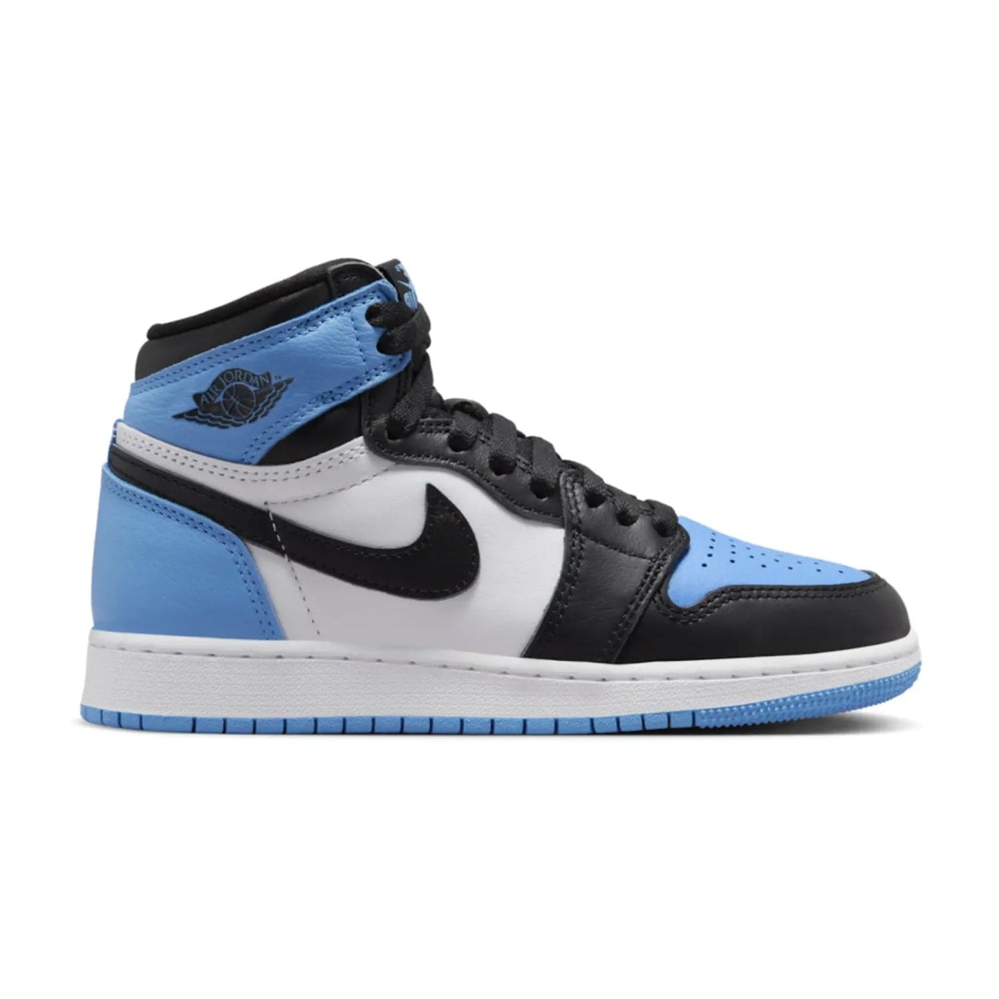 Jordan 1 Retro High OG UNC Toe (GS) - Image 1 - Only at www.BallersClubKickz.com - Classic Air Jordan 1 Retro High OG UNC Toe (GS) sneaker. Bold colorway and timeless design. Look good and feel confident in these standout kicks.