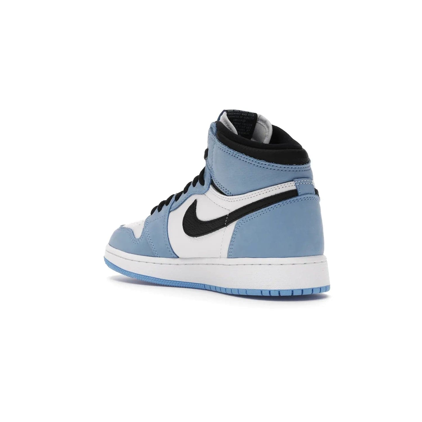 Jordan 1 Retro High White University Blue Black (GS) - Image 24 - Only at www.BallersClubKickz.com - Air Jordan 1 Retro High White University Blue Black GS: the latest offering from the iconic Air Jordan 1 line. White tumbled leather upper with University Blue overlays and black detailing. University Blue outsole and white midsole. March 6 release.