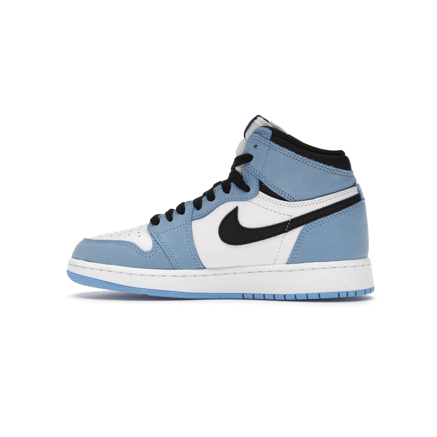 Jordan 1 Retro High White University Blue Black (GS) - Image 20 - Only at www.BallersClubKickz.com - Air Jordan 1 Retro High White University Blue Black GS: the latest offering from the iconic Air Jordan 1 line. White tumbled leather upper with University Blue overlays and black detailing. University Blue outsole and white midsole. March 6 release.