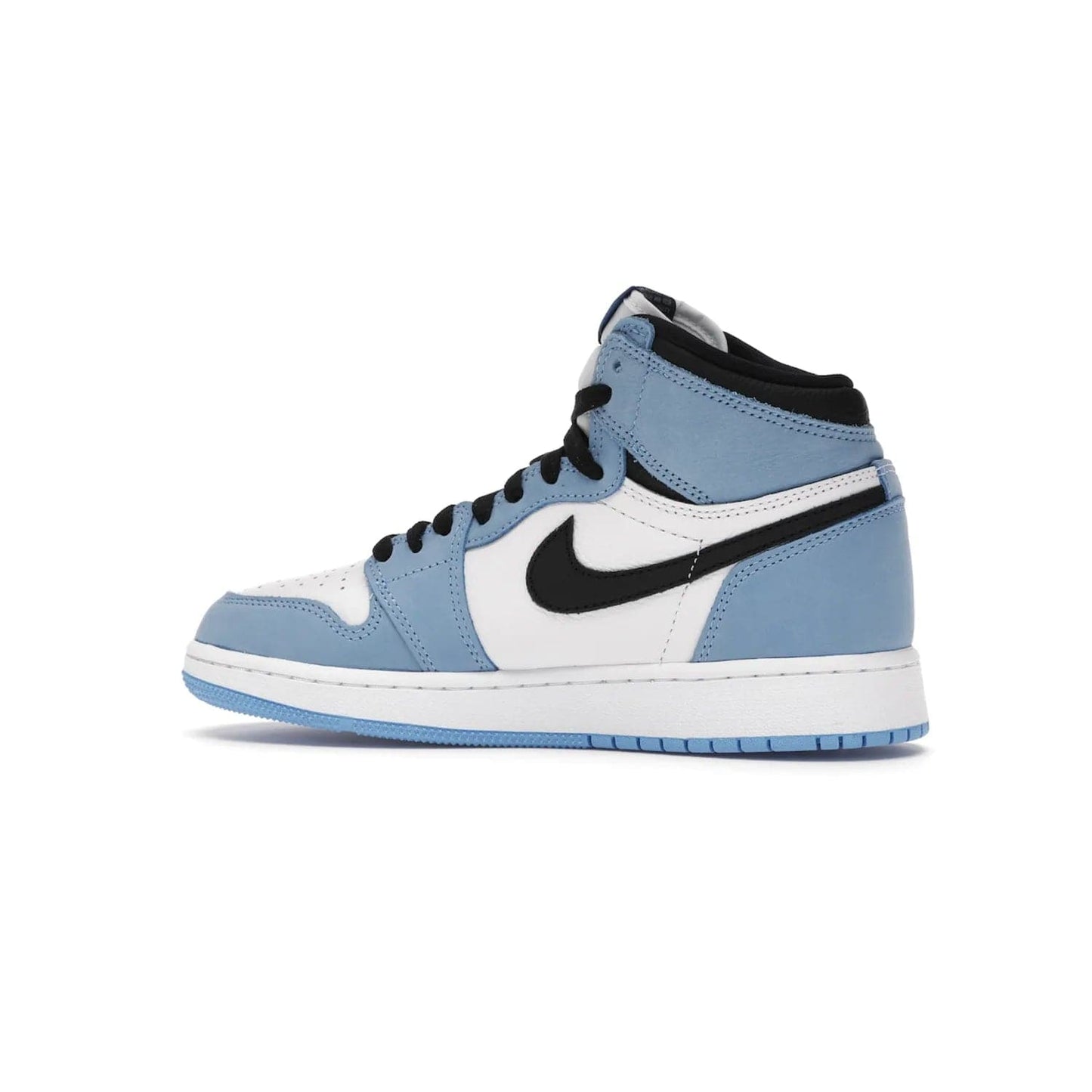 Jordan 1 Retro High White University Blue Black (GS) - Image 21 - Only at www.BallersClubKickz.com - Air Jordan 1 Retro High White University Blue Black GS: the latest offering from the iconic Air Jordan 1 line. White tumbled leather upper with University Blue overlays and black detailing. University Blue outsole and white midsole. March 6 release.