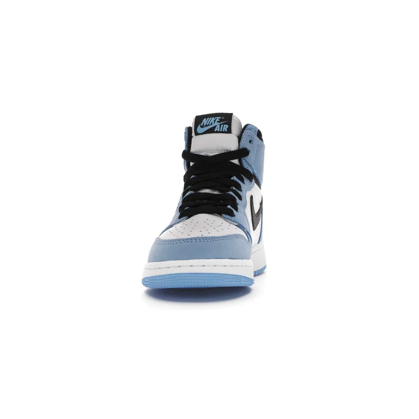 Jordan 1 Retro High White University Blue Black (GS) - Image 11 - Only at www.BallersClubKickz.com - Air Jordan 1 Retro High White University Blue Black GS: the latest offering from the iconic Air Jordan 1 line. White tumbled leather upper with University Blue overlays and black detailing. University Blue outsole and white midsole. March 6 release.
