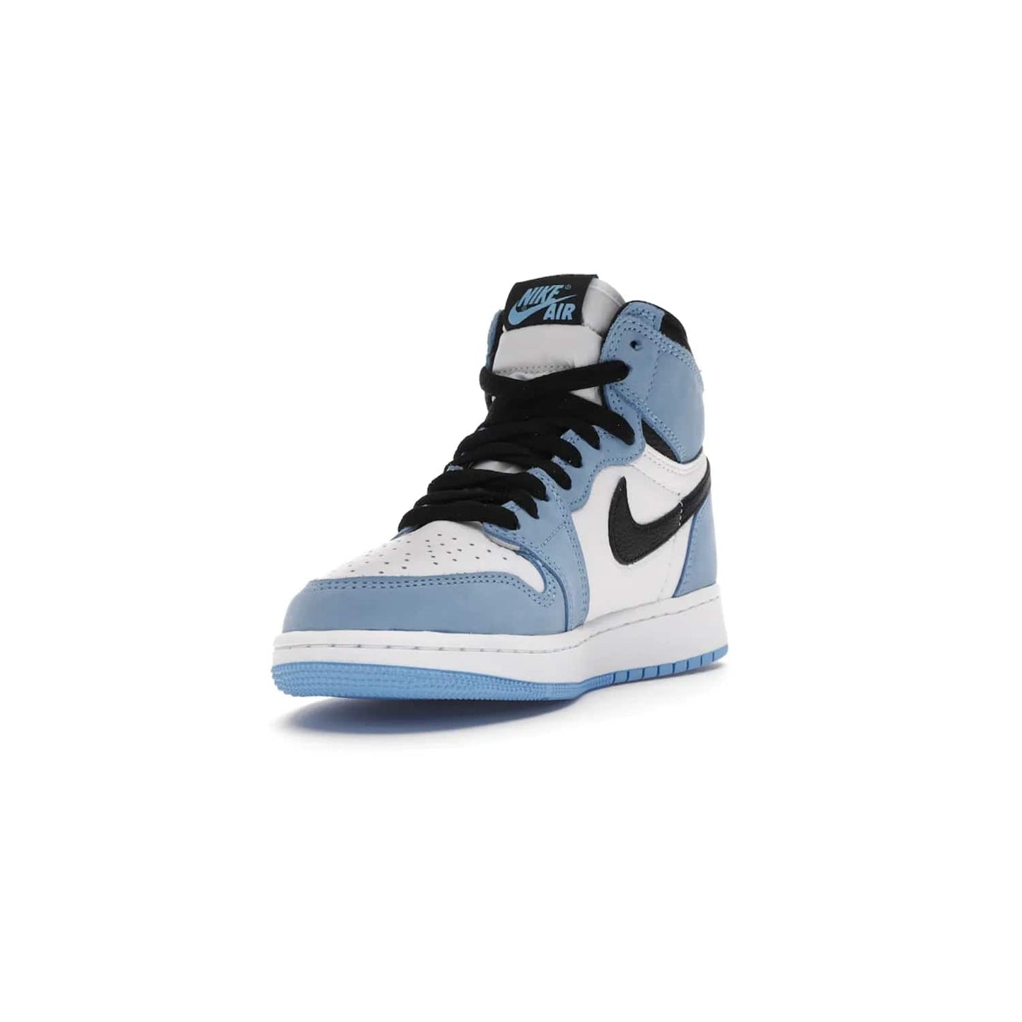 Jordan 1 Retro High White University Blue Black (GS) - Image 13 - Only at www.BallersClubKickz.com - Air Jordan 1 Retro High White University Blue Black GS: the latest offering from the iconic Air Jordan 1 line. White tumbled leather upper with University Blue overlays and black detailing. University Blue outsole and white midsole. March 6 release.