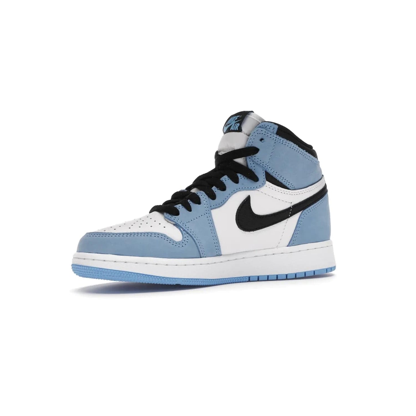 Jordan 1 Retro High White University Blue Black (GS) - Image 16 - Only at www.BallersClubKickz.com - Air Jordan 1 Retro High White University Blue Black GS: the latest offering from the iconic Air Jordan 1 line. White tumbled leather upper with University Blue overlays and black detailing. University Blue outsole and white midsole. March 6 release.
