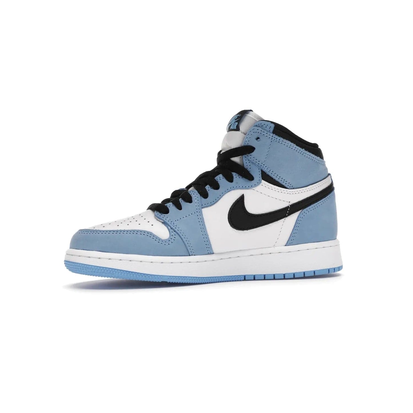 Jordan 1 Retro High White University Blue Black (GS) - Image 17 - Only at www.BallersClubKickz.com - Air Jordan 1 Retro High White University Blue Black GS: the latest offering from the iconic Air Jordan 1 line. White tumbled leather upper with University Blue overlays and black detailing. University Blue outsole and white midsole. March 6 release.