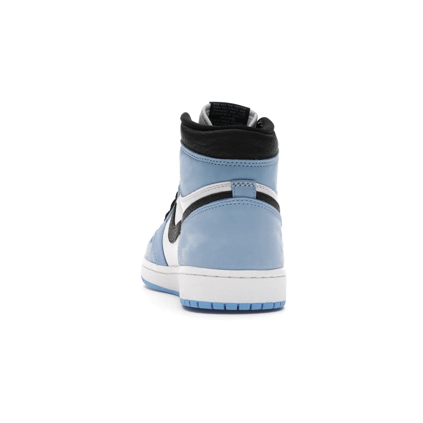 Jordan 1 Retro High White University Blue Black - Image 27 - Only at www.BallersClubKickz.com - Shop the Air Jordan 1 Retro High University Blue. White and black tumbled leather upper with University Blue Durabuck overlays, Nike Air woven label, Air Jordan Wings Logo, white midsole and University Blue outsole. Available March 2021.