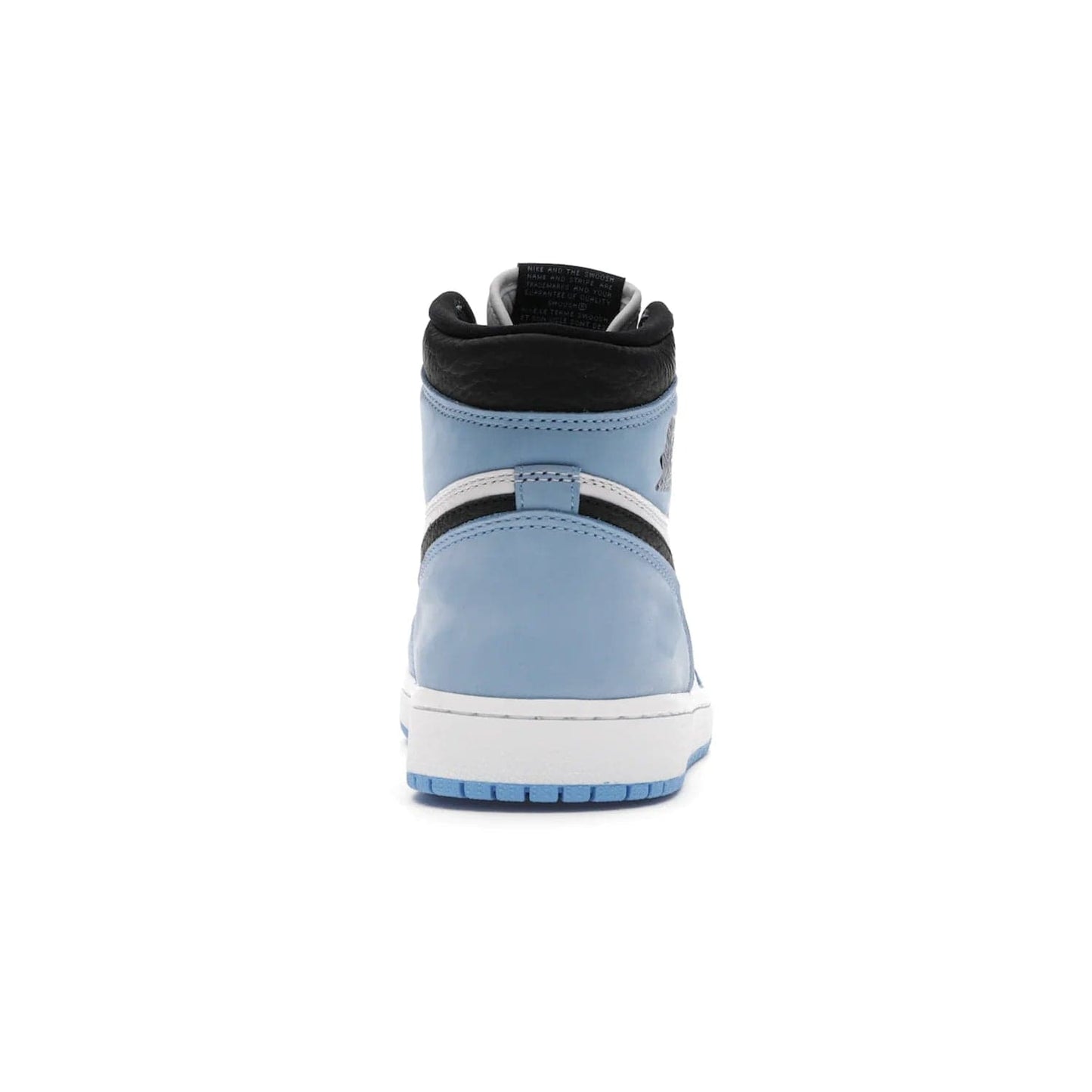 Jordan 1 Retro High White University Blue Black - Image 28 - Only at www.BallersClubKickz.com - Shop the Air Jordan 1 Retro High University Blue. White and black tumbled leather upper with University Blue Durabuck overlays, Nike Air woven label, Air Jordan Wings Logo, white midsole and University Blue outsole. Available March 2021.