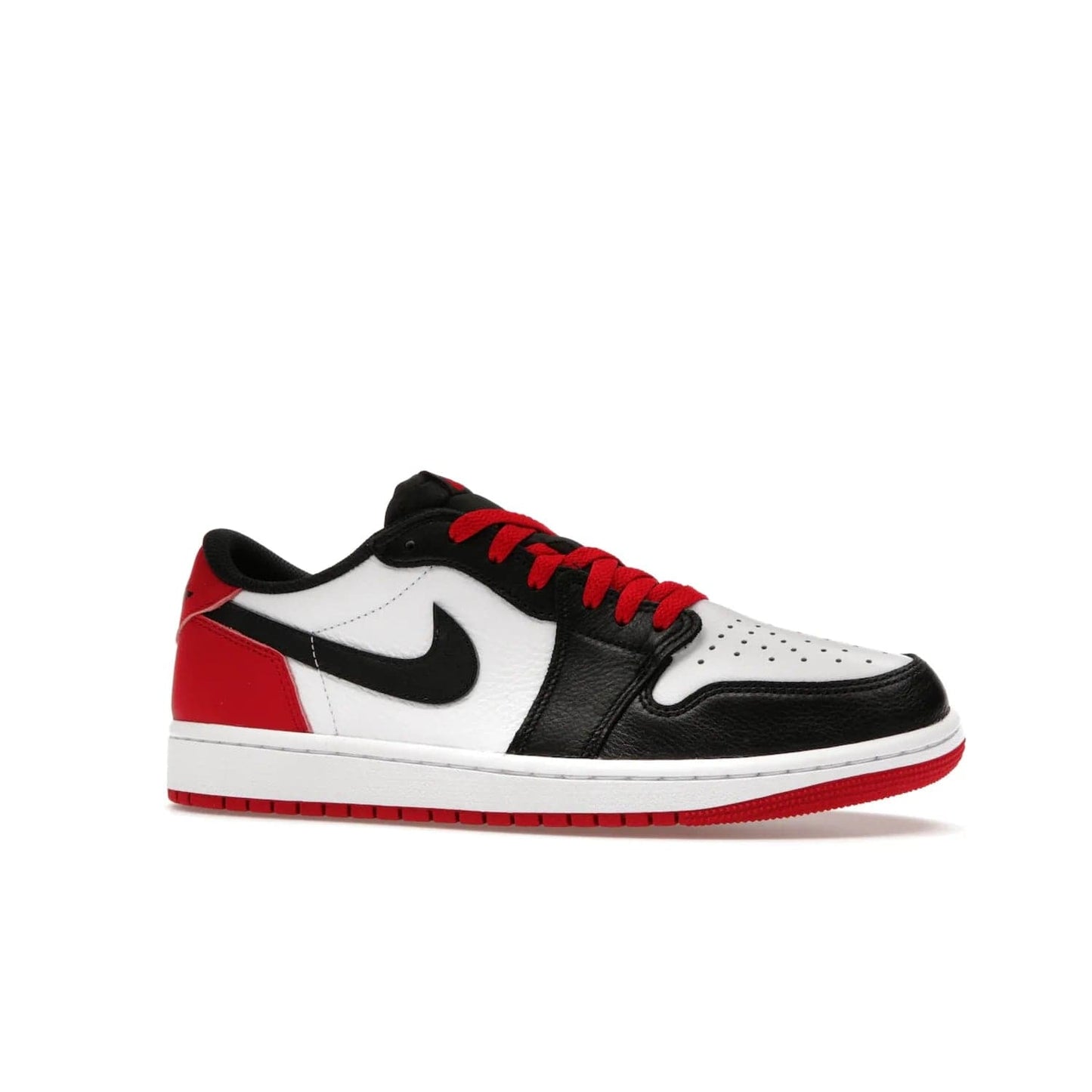 Jordan 1 Retro Low OG Black Toe (2023) - Image 3 - Only at www.BallersClubKickz.com - Upgrade your wardrobe with the Jordan 1 Retro Low OG Black Toe featuring a classic black and white upper and dynamic red heel counter. Eye-catching white midsole and iconic black Swoosh and Wings complete the timeless yet modern look. Shop now to own this iconic shoe!
