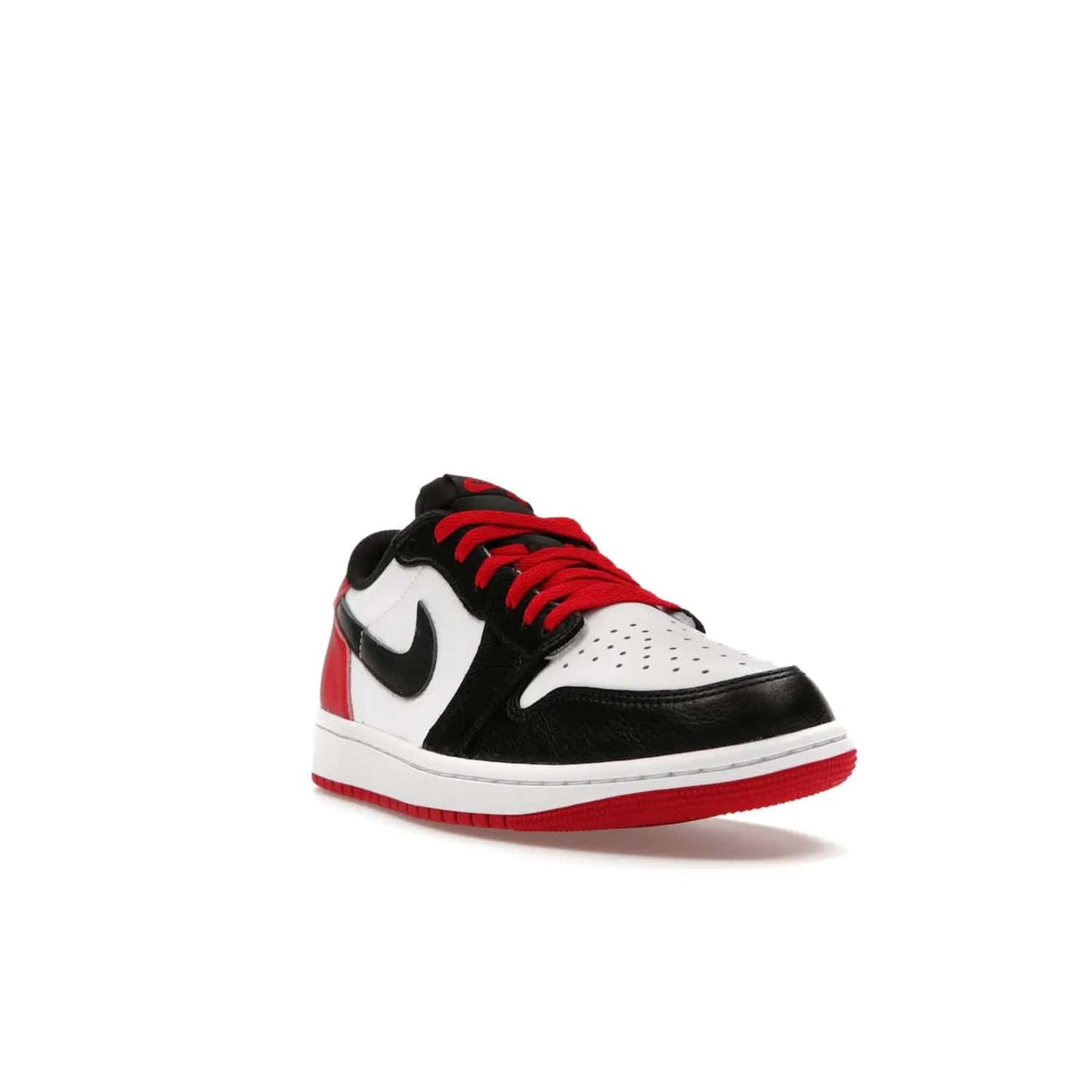 Jordan 1 Retro Low OG Black Toe (2023) - Image 7 - Only at www.BallersClubKickz.com - Upgrade your wardrobe with the Jordan 1 Retro Low OG Black Toe featuring a classic black and white upper and dynamic red heel counter. Eye-catching white midsole and iconic black Swoosh and Wings complete the timeless yet modern look. Shop now to own this iconic shoe!