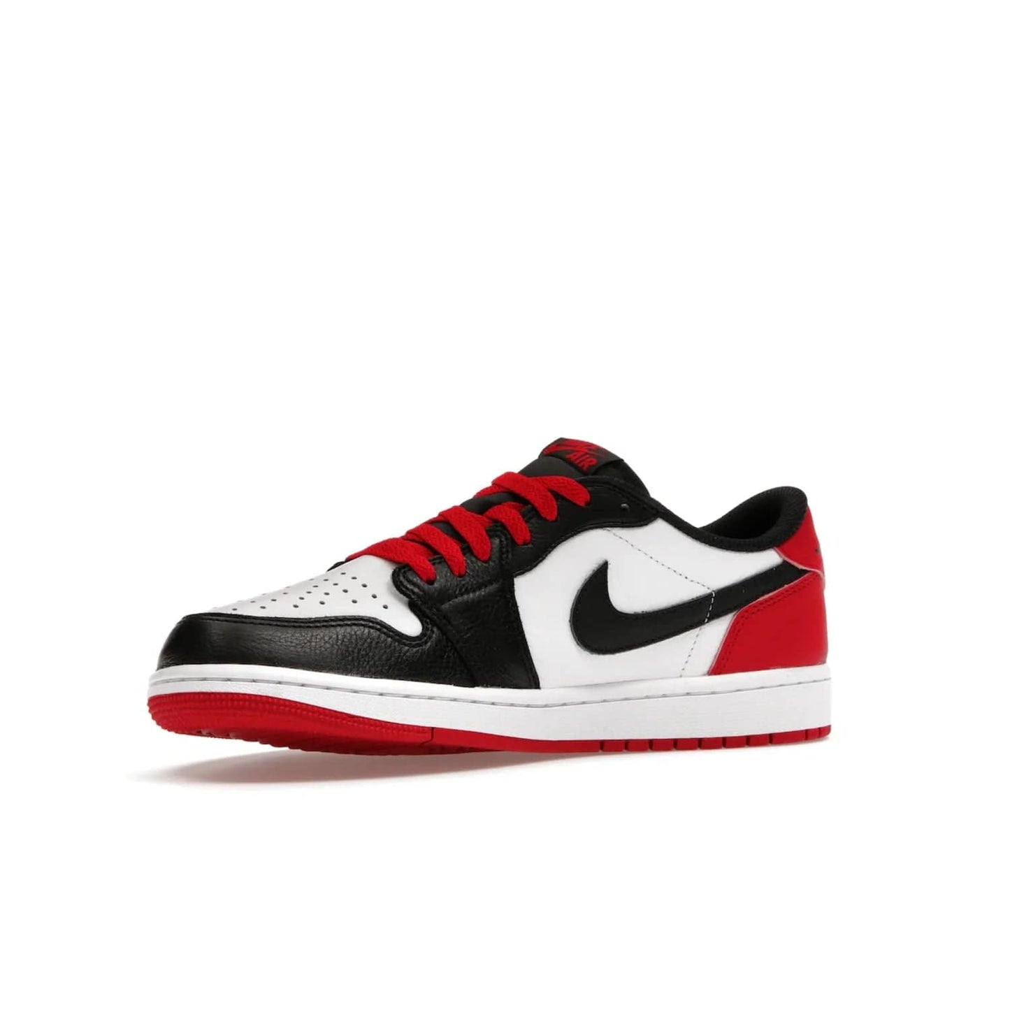 Jordan 1 Retro Low OG Black Toe (2023) - Image 16 - Only at www.BallersClubKickz.com - Upgrade your wardrobe with the Jordan 1 Retro Low OG Black Toe featuring a classic black and white upper and dynamic red heel counter. Eye-catching white midsole and iconic black Swoosh and Wings complete the timeless yet modern look. Shop now to own this iconic shoe!