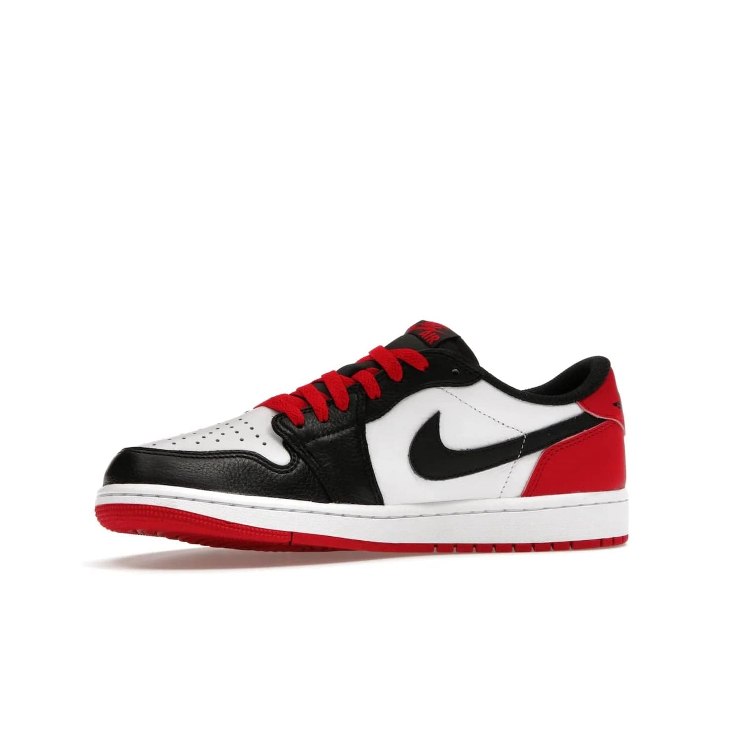 Jordan 1 Retro Low OG Black Toe (2023) - Image 17 - Only at www.BallersClubKickz.com - Upgrade your wardrobe with the Jordan 1 Retro Low OG Black Toe featuring a classic black and white upper and dynamic red heel counter. Eye-catching white midsole and iconic black Swoosh and Wings complete the timeless yet modern look. Shop now to own this iconic shoe!