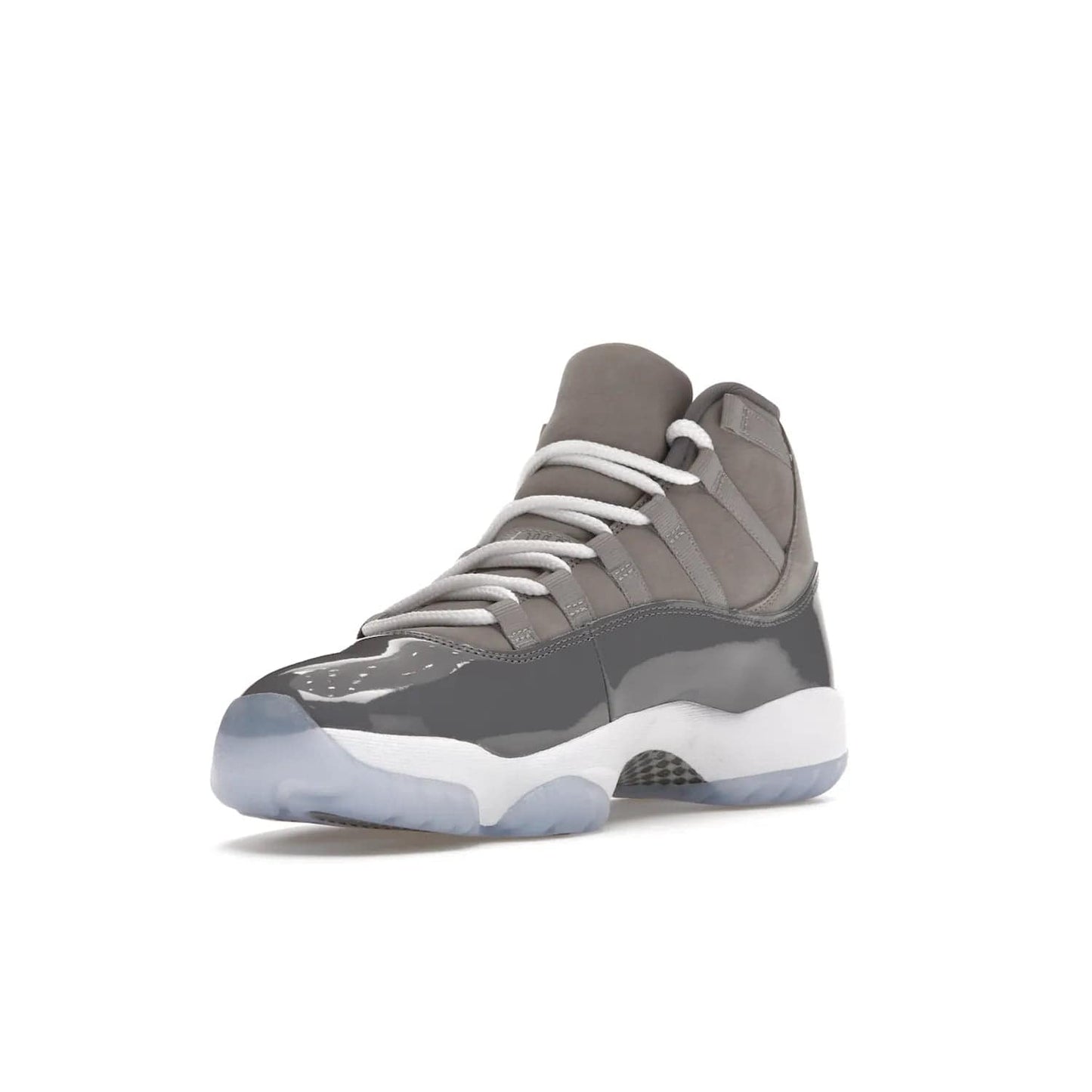 Jordan 11 Retro Cool Grey (2021) - Image 14 - Only at www.BallersClubKickz.com - Shop the Air Jordan 11 Retro Cool Grey (2021) for a must-have sneaker with a Cool Grey Durabuck upper, patent leather overlays, signature Jumpman embroidery, a white midsole, icy blue translucent outsole, and Multi-Color accents. Released in December 2021 for $225.