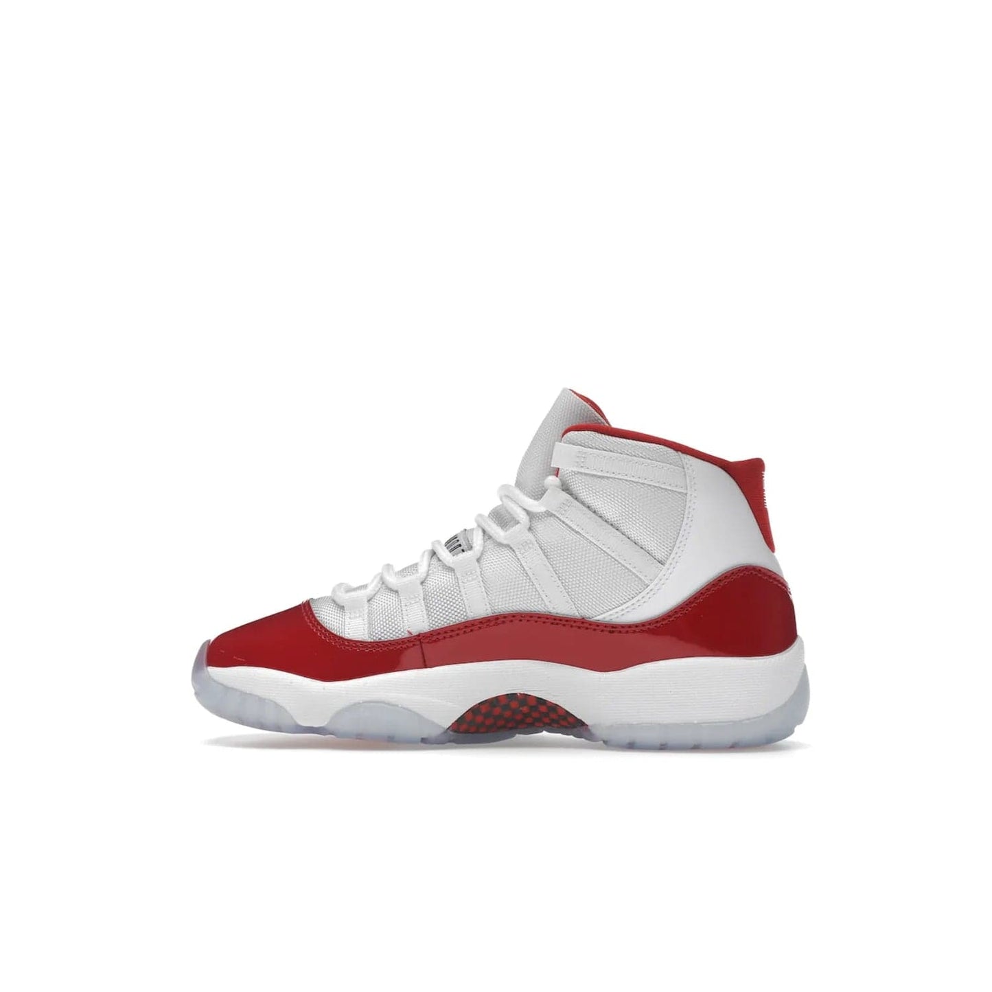 Jordan 11 Retro Cherry (2022) (GS) - Image 20 - Only at www.BallersClubKickz.com - Shop the Air Jordan 11 Retro Cherry 2022 GS, designed for style & comfort. Snug fit with webbing eyelets, rope laces, encased Air-sole unit & a Translucent rubber outsole. Available 12/10/2022.
