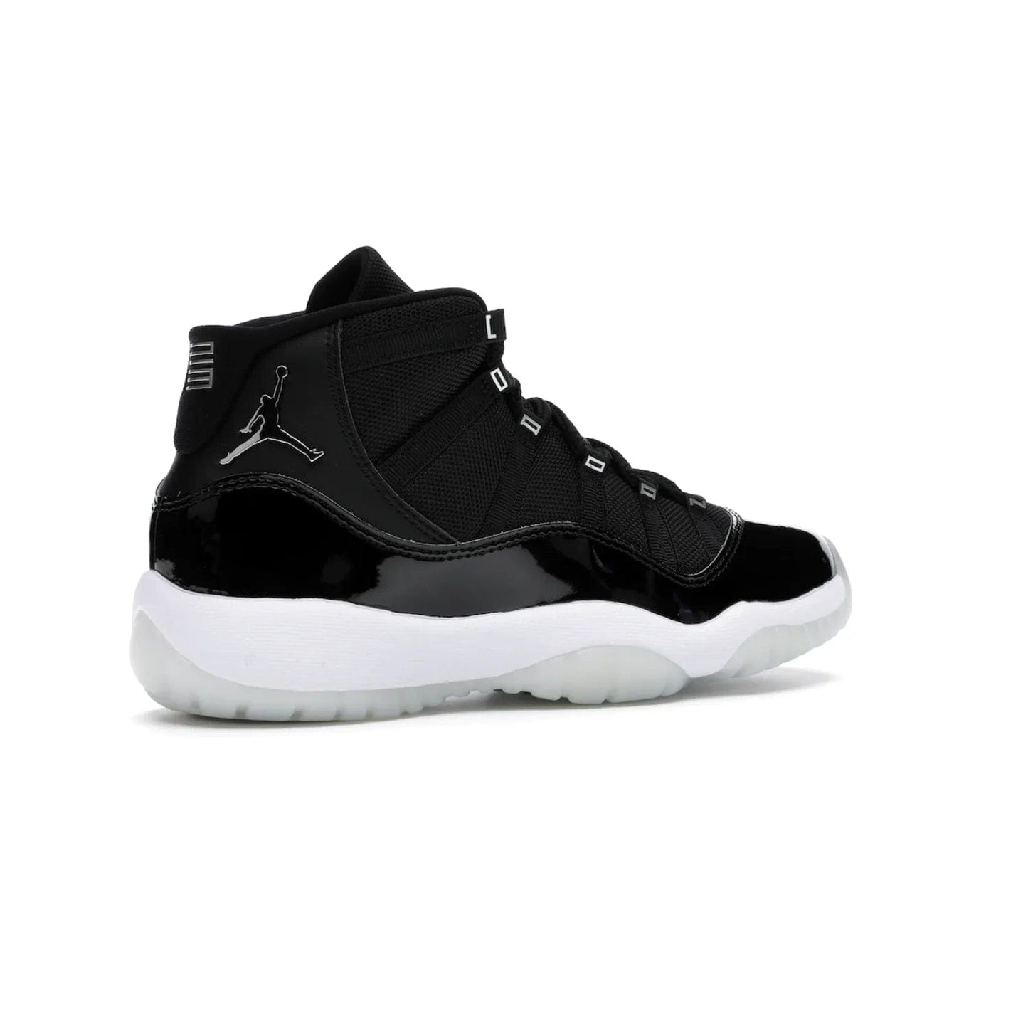 Jordan 11 Retro Jubilee (GS) - Image 34 - Only at www.BallersClubKickz.com - Introducing the Air Jordan 11 Retro Jubilee Kids. Boasting a black upper and silver Jumpman logo, retro 23 applique, and patent leather detailing. Available for a limited time.