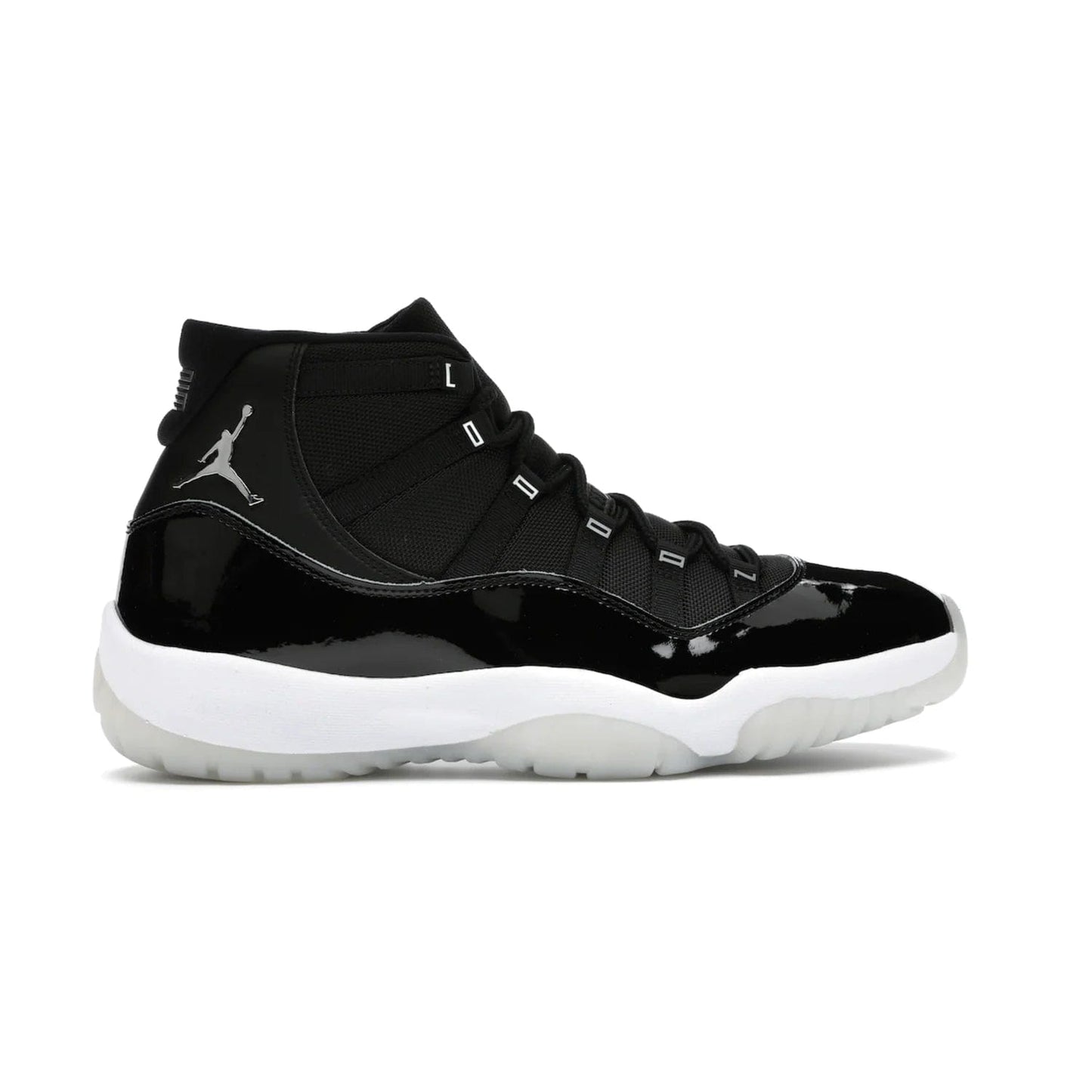 Jordan 11 Retro Jubilee 25th Anniversary - Image 36 - Only at www.BallersClubKickz.com - Celebrate 25 years of iconic style and performance with the Jordan 11 Retro Jubilee 25th Anniversary. Re-released by Nike and Michael Jordan in 2020 to commemorate the legendary Tinker Hatfield design, this shoe features a luxurious black leather upper, white midsole, and foggy translucent outsole. Carbon fiber plating ensures superior power and stability. Add this masterpiece to your collection today.