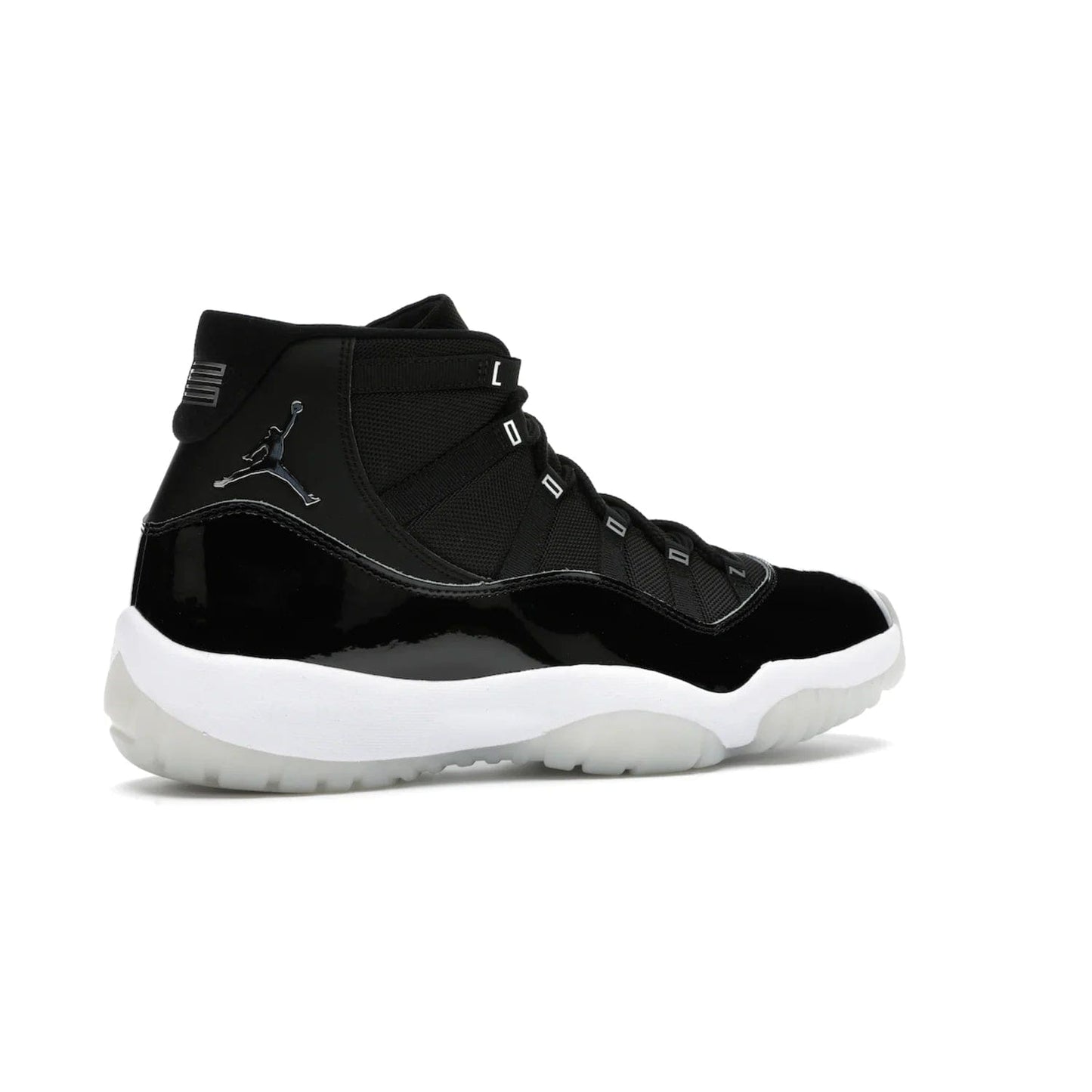 Jordan 11 Retro Jubilee 25th Anniversary - Image 34 - Only at www.BallersClubKickz.com - Celebrate 25 years of iconic style and performance with the Jordan 11 Retro Jubilee 25th Anniversary. Re-released by Nike and Michael Jordan in 2020 to commemorate the legendary Tinker Hatfield design, this shoe features a luxurious black leather upper, white midsole, and foggy translucent outsole. Carbon fiber plating ensures superior power and stability. Add this masterpiece to your collection today.