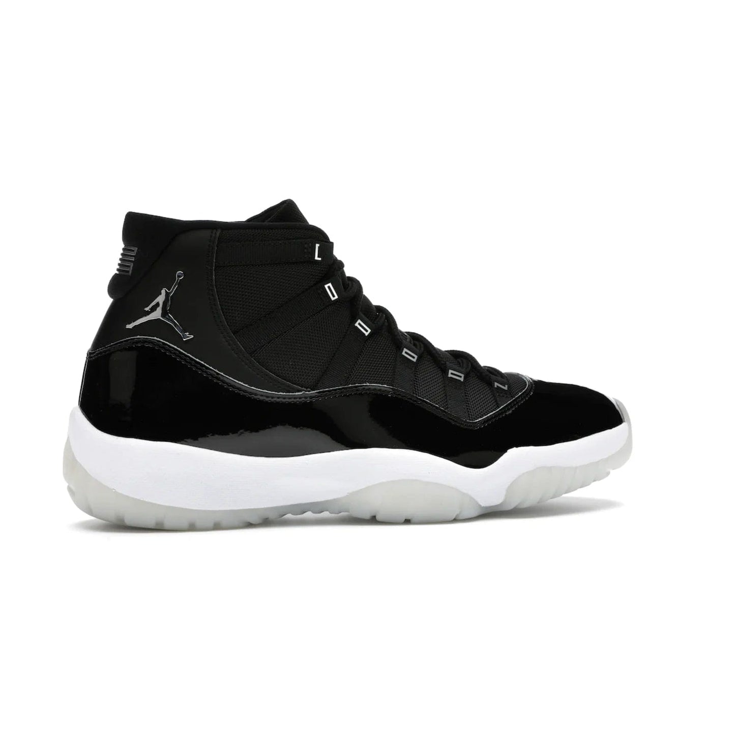 Jordan 11 Retro Jubilee 25th Anniversary - Image 35 - Only at www.BallersClubKickz.com - Celebrate 25 years of iconic style and performance with the Jordan 11 Retro Jubilee 25th Anniversary. Re-released by Nike and Michael Jordan in 2020 to commemorate the legendary Tinker Hatfield design, this shoe features a luxurious black leather upper, white midsole, and foggy translucent outsole. Carbon fiber plating ensures superior power and stability. Add this masterpiece to your collection today.