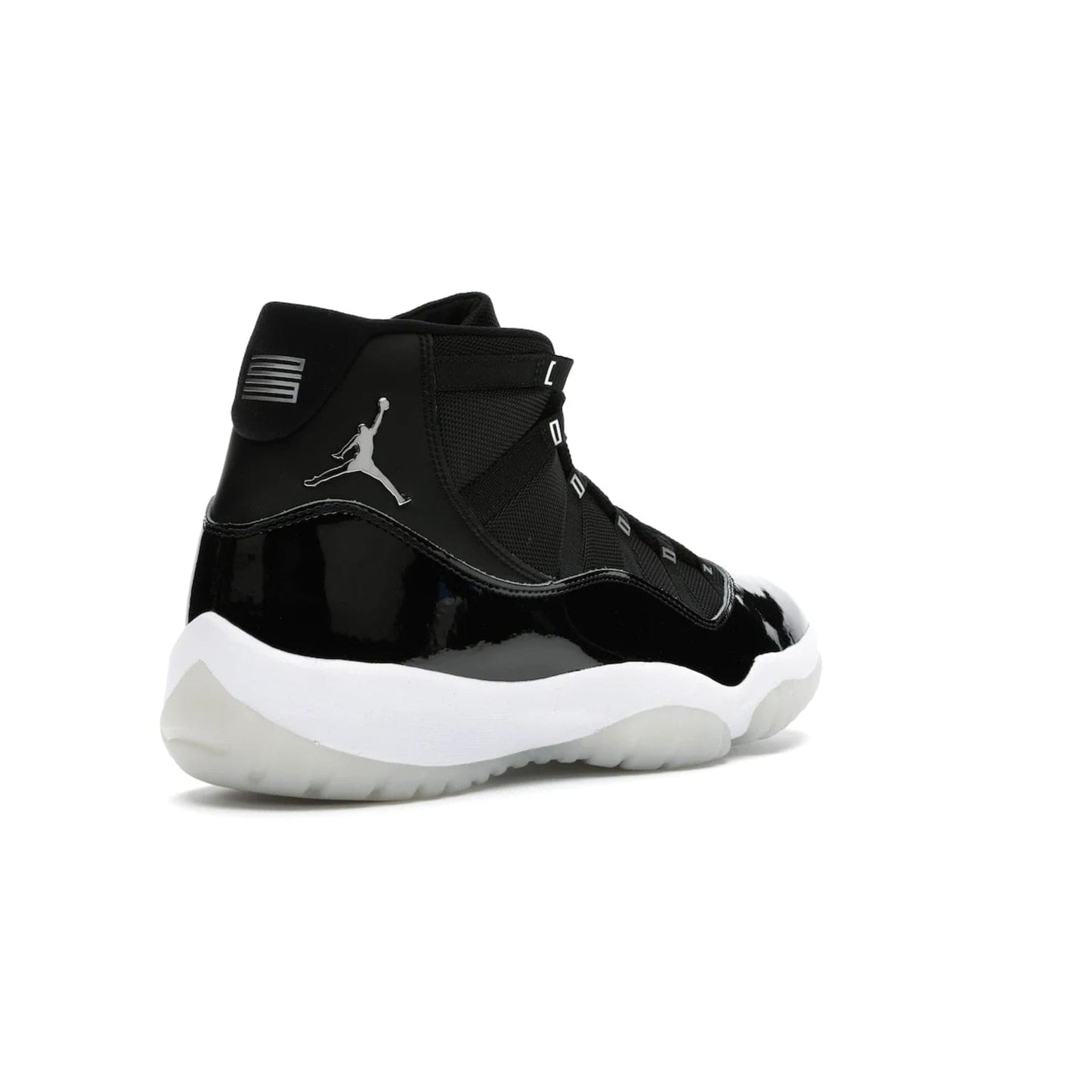 Jordan 11 Retro Jubilee 25th Anniversary - Image 32 - Only at www.BallersClubKickz.com - Celebrate 25 years of iconic style and performance with the Jordan 11 Retro Jubilee 25th Anniversary. Re-released by Nike and Michael Jordan in 2020 to commemorate the legendary Tinker Hatfield design, this shoe features a luxurious black leather upper, white midsole, and foggy translucent outsole. Carbon fiber plating ensures superior power and stability. Add this masterpiece to your collection today.