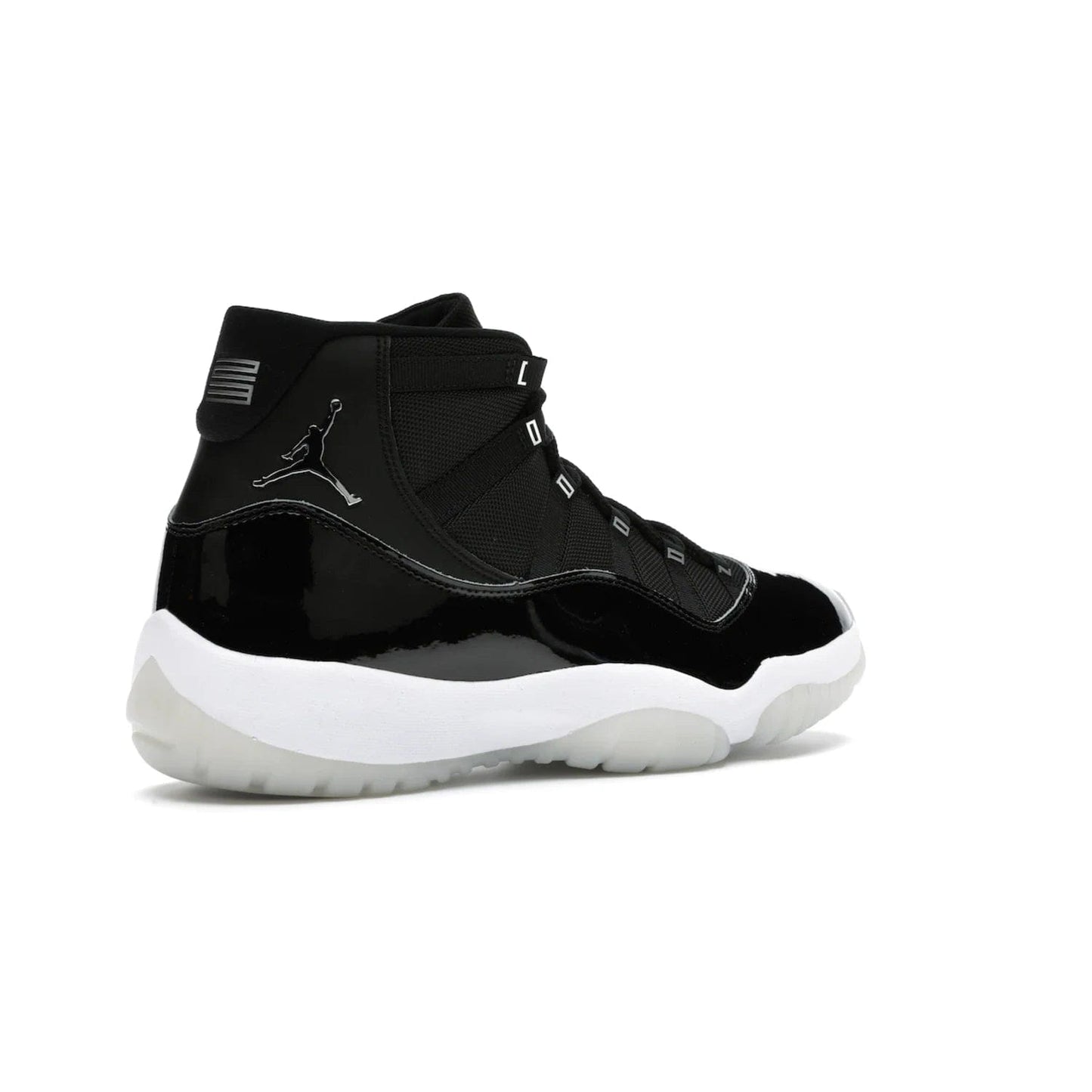 Jordan 11 Retro Jubilee 25th Anniversary - Image 33 - Only at www.BallersClubKickz.com - Celebrate 25 years of iconic style and performance with the Jordan 11 Retro Jubilee 25th Anniversary. Re-released by Nike and Michael Jordan in 2020 to commemorate the legendary Tinker Hatfield design, this shoe features a luxurious black leather upper, white midsole, and foggy translucent outsole. Carbon fiber plating ensures superior power and stability. Add this masterpiece to your collection today.