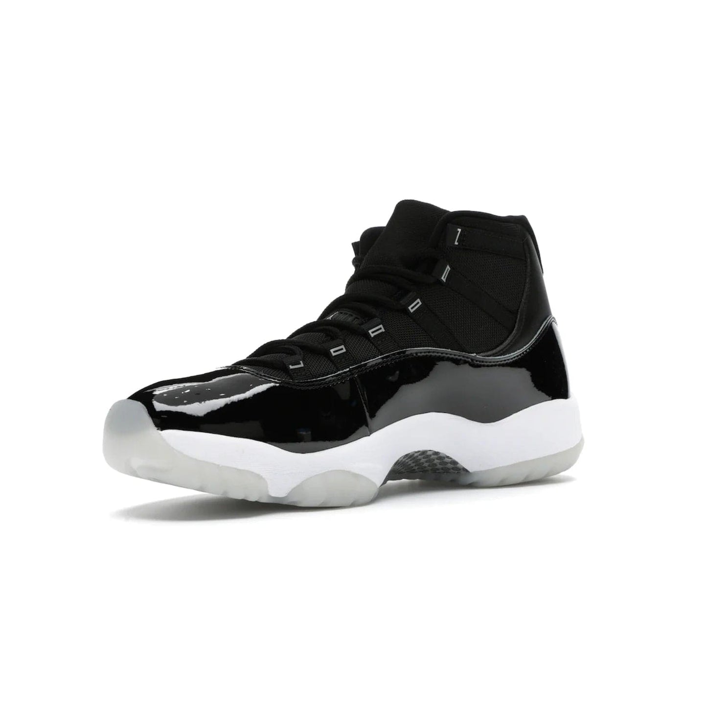 Jordan 11 Retro Jubilee 25th Anniversary - Image 15 - Only at www.BallersClubKickz.com - Celebrate 25 years of iconic style and performance with the Jordan 11 Retro Jubilee 25th Anniversary. Re-released by Nike and Michael Jordan in 2020 to commemorate the legendary Tinker Hatfield design, this shoe features a luxurious black leather upper, white midsole, and foggy translucent outsole. Carbon fiber plating ensures superior power and stability. Add this masterpiece to your collection today.
