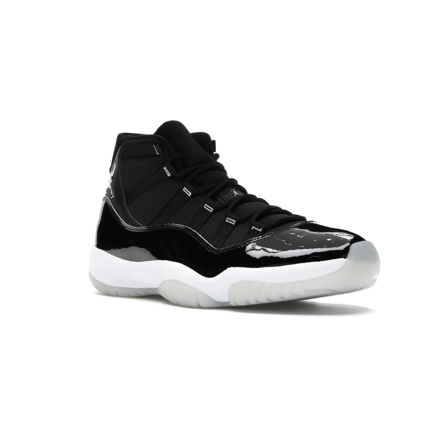 Jordan 11 Retro Jubilee 25th Anniversary - Image 5 - Only at www.BallersClubKickz.com - Celebrate 25 years of iconic style and performance with the Jordan 11 Retro Jubilee 25th Anniversary. Re-released by Nike and Michael Jordan in 2020 to commemorate the legendary Tinker Hatfield design, this shoe features a luxurious black leather upper, white midsole, and foggy translucent outsole. Carbon fiber plating ensures superior power and stability. Add this masterpiece to your collection today.