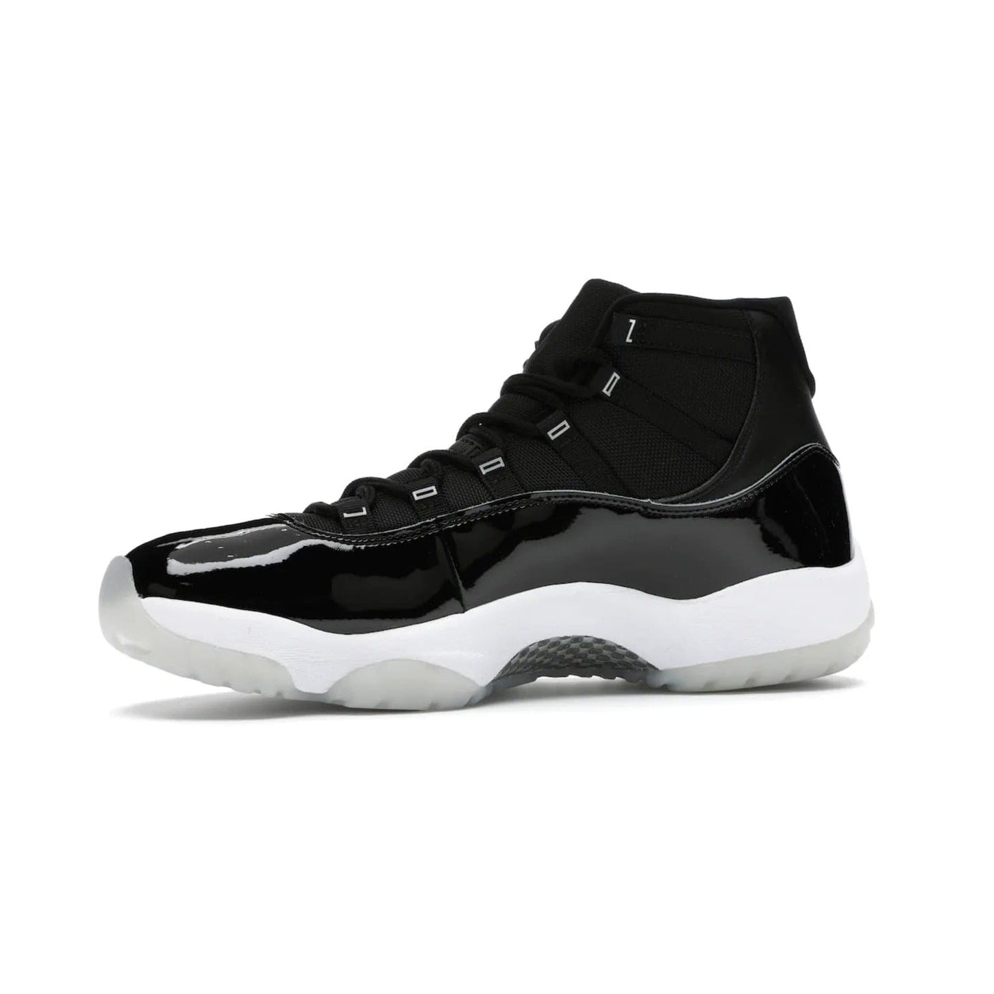 Jordan 11 Retro Jubilee 25th Anniversary - Image 17 - Only at www.BallersClubKickz.com - Celebrate 25 years of iconic style and performance with the Jordan 11 Retro Jubilee 25th Anniversary. Re-released by Nike and Michael Jordan in 2020 to commemorate the legendary Tinker Hatfield design, this shoe features a luxurious black leather upper, white midsole, and foggy translucent outsole. Carbon fiber plating ensures superior power and stability. Add this masterpiece to your collection today.