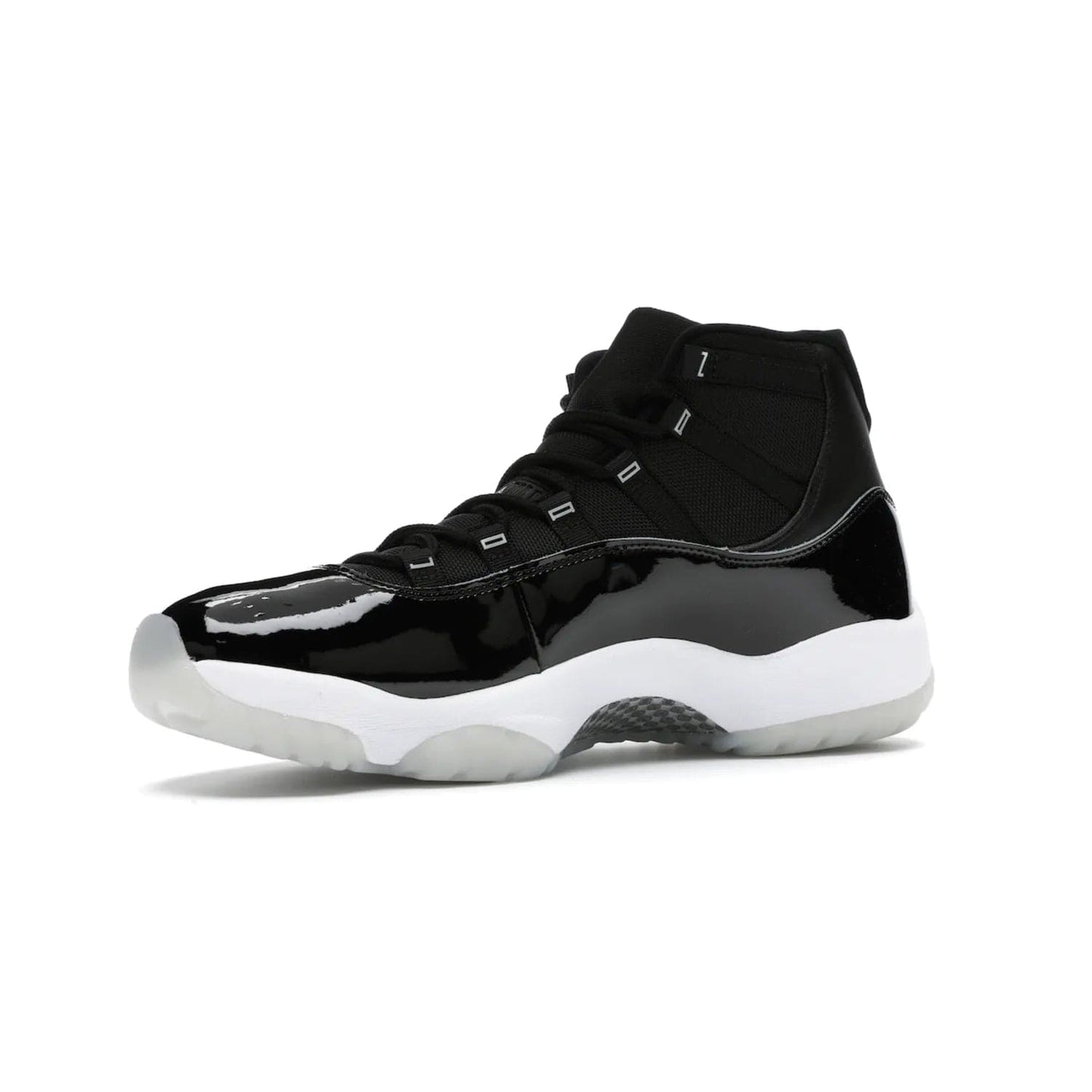 Jordan 11 Retro Jubilee 25th Anniversary - Image 16 - Only at www.BallersClubKickz.com - Celebrate 25 years of iconic style and performance with the Jordan 11 Retro Jubilee 25th Anniversary. Re-released by Nike and Michael Jordan in 2020 to commemorate the legendary Tinker Hatfield design, this shoe features a luxurious black leather upper, white midsole, and foggy translucent outsole. Carbon fiber plating ensures superior power and stability. Add this masterpiece to your collection today.