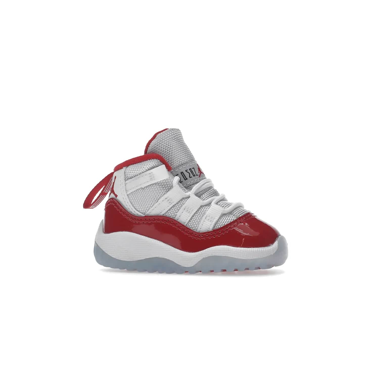 Jordan 11 Retro Cherry (2022) (TD) - Image 3 - Only at www.BallersClubKickz.com - Timeless classic. Air Jordan 11 Retro Cherry 2022 TD combines mesh, leather & suede for a unique look. White upper with varsity red suede. Jumpman logo on collar & tongue. Available Dec 10th, priced at $80.