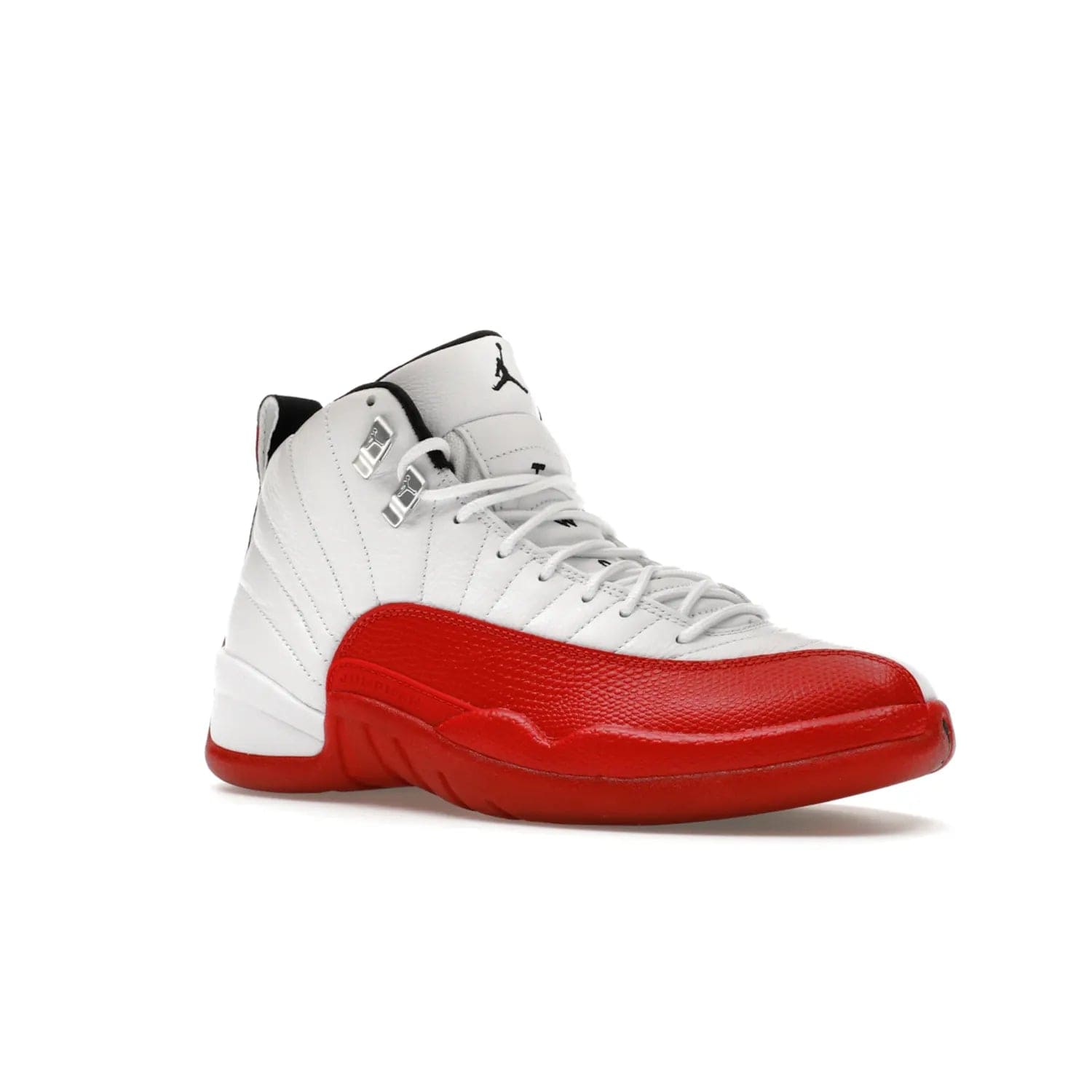 Jordan 12 Retro Cherry (2023) - Image 4 - Only at www.BallersClubKickz.com - Live your sneaker legend with the Jordan 12 Retro Cherry. Iconic pebbled leather mudguards, quilted uppers, and varsity red accents make this 1997 classic a must-have for 2023. Shine on with silver hardware and matching midsoles, and bring it all together for limited-edition style on October 28th. Step into Jordan legacy with the Retro Cherry.