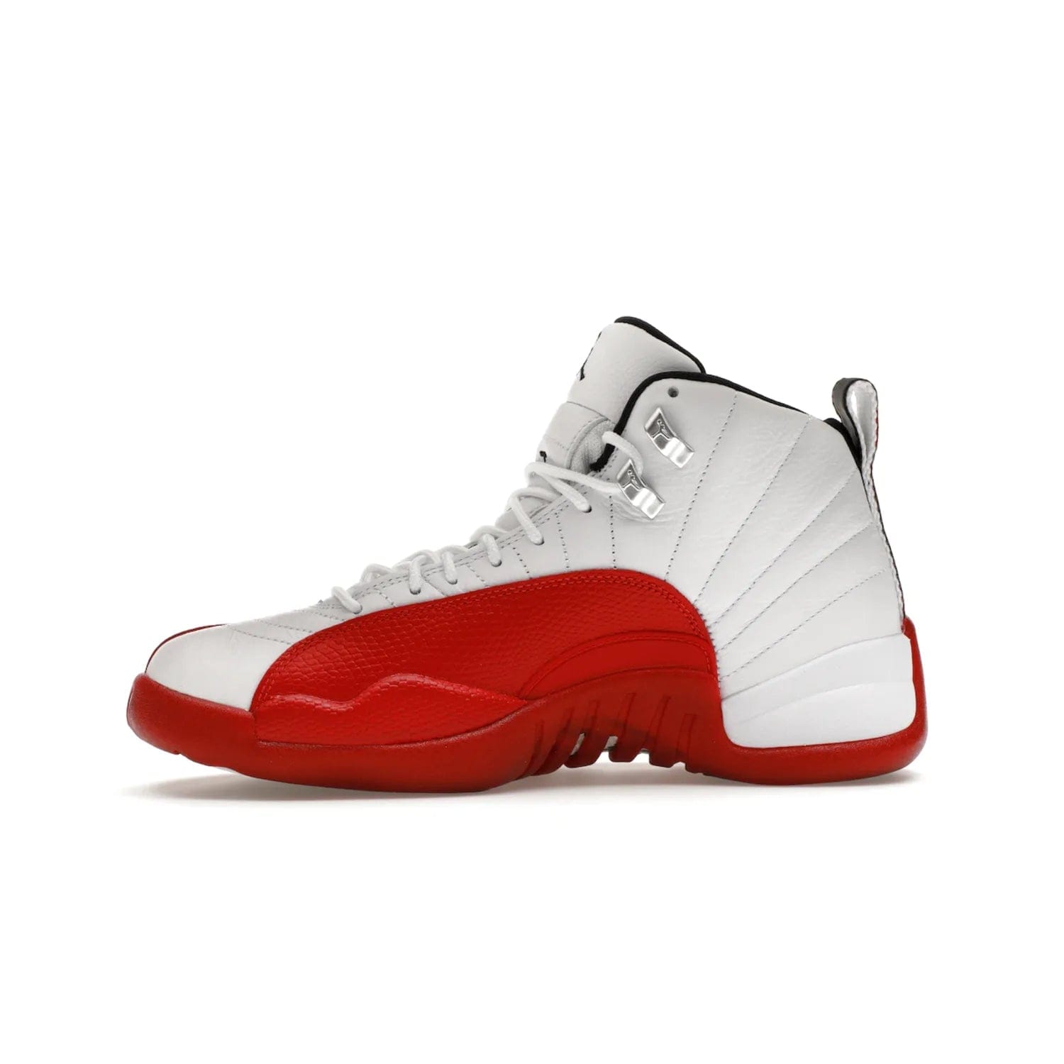 Jordan 12 Retro Cherry (2023) - Image 18 - Only at www.BallersClubKickz.com - Live your sneaker legend with the Jordan 12 Retro Cherry. Iconic pebbled leather mudguards, quilted uppers, and varsity red accents make this 1997 classic a must-have for 2023. Shine on with silver hardware and matching midsoles, and bring it all together for limited-edition style on October 28th. Step into Jordan legacy with the Retro Cherry.