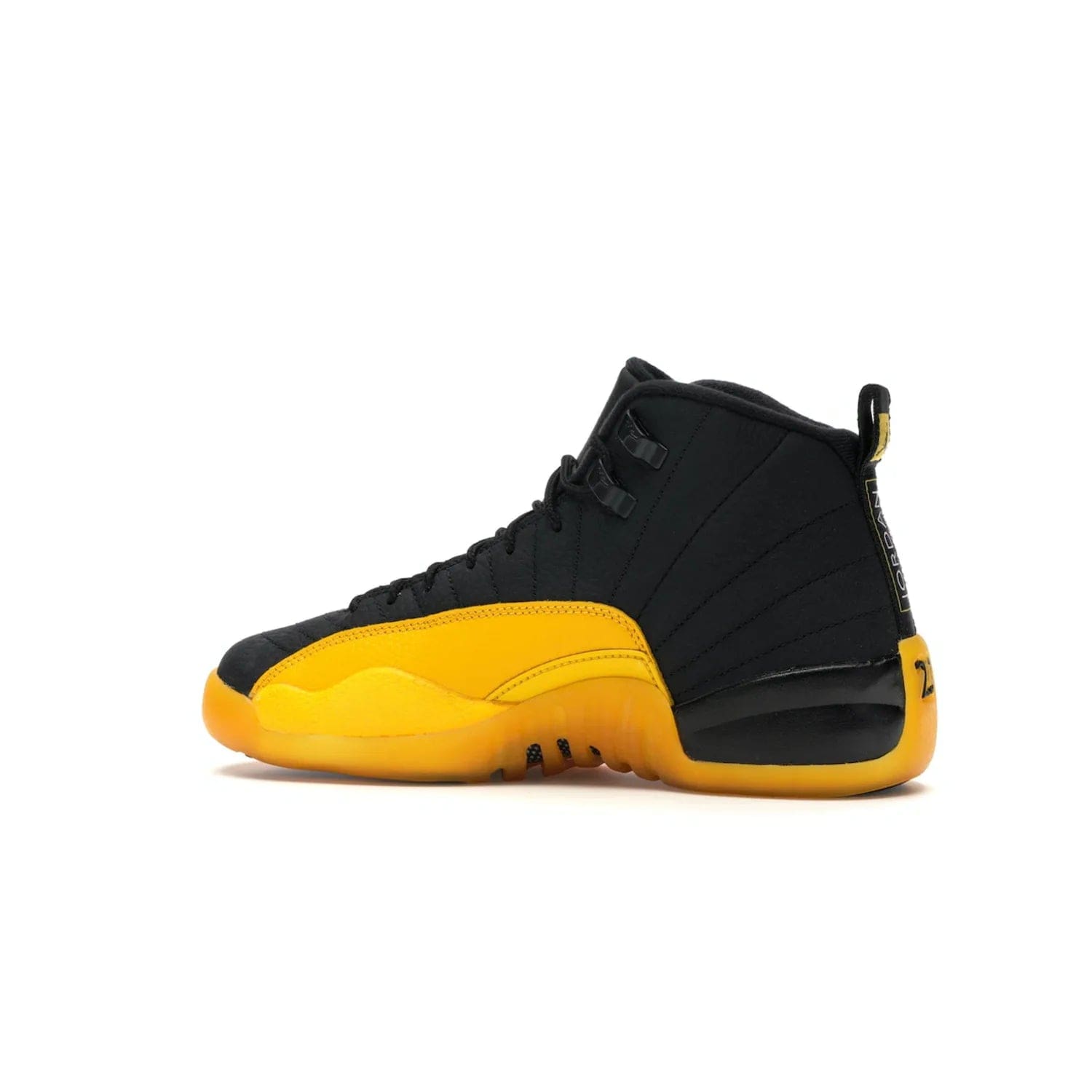 Jordan 12 Retro Black University Gold (GS) - Image 21 - Only at www.BallersClubKickz.com - Upgrade your kid's shoe collection with the Jordan 12 Retro Black University Gold. With classic style, black tumbled leather upper, and University Gold accents, it's a great summer look. Out July 2020.