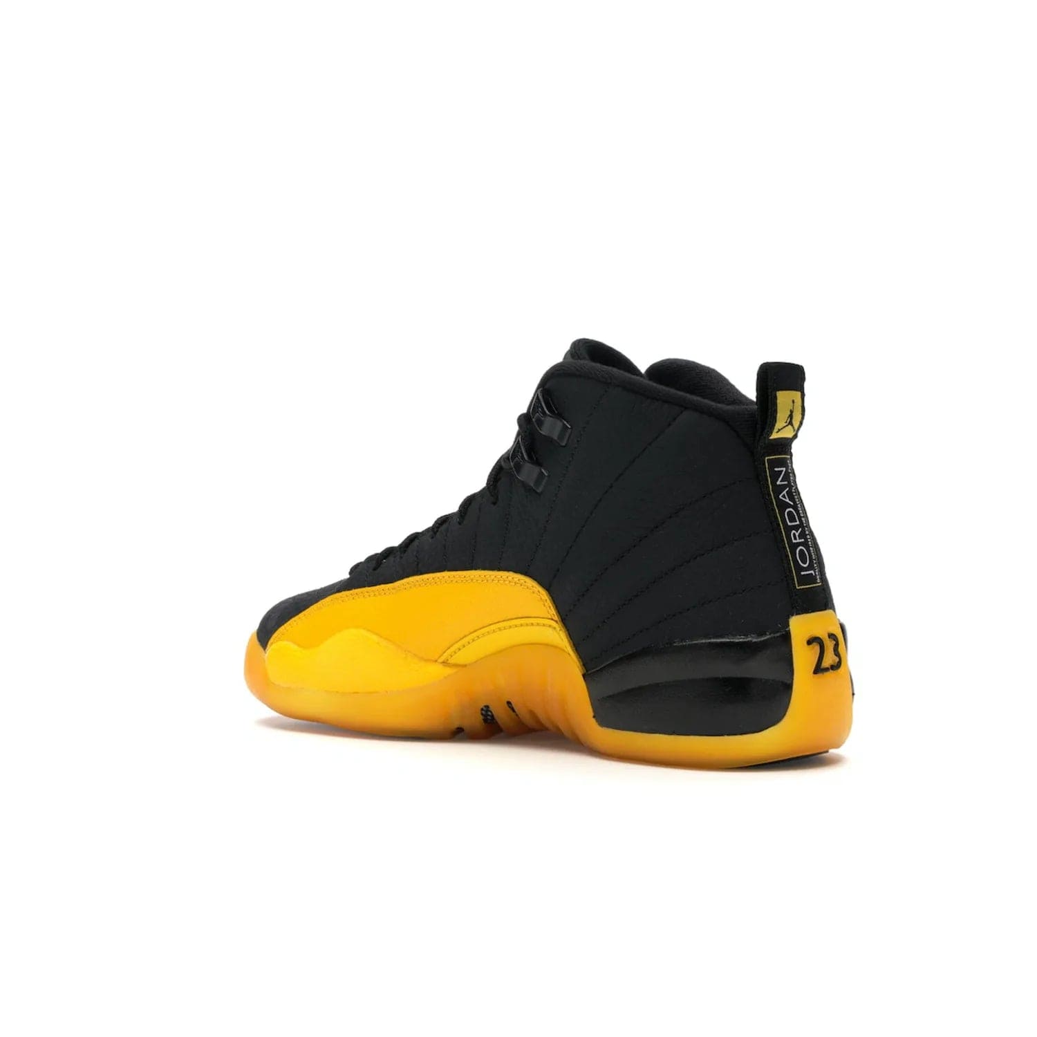 Jordan 12 Retro Black University Gold (GS) - Image 23 - Only at www.BallersClubKickz.com - Upgrade your kid's shoe collection with the Jordan 12 Retro Black University Gold. With classic style, black tumbled leather upper, and University Gold accents, it's a great summer look. Out July 2020.