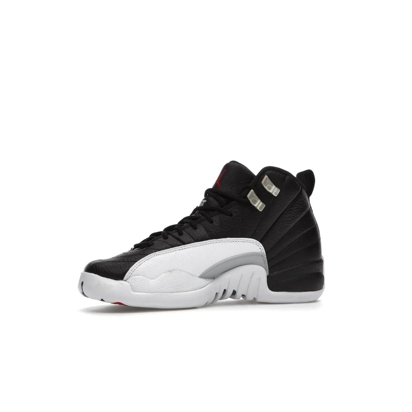 Jordan 12 Retro Playoffs (2022) (GS) - Image 17 - Only at www.BallersClubKickz.com - Air Jordan 12 Retro Playoffs GS 2022 for active young athletes. Comfort and style in a combination of black tumbled leather, white textured overlays and red/white/black outsole. Eye-catching details and signature carbon fiber shank plate.
