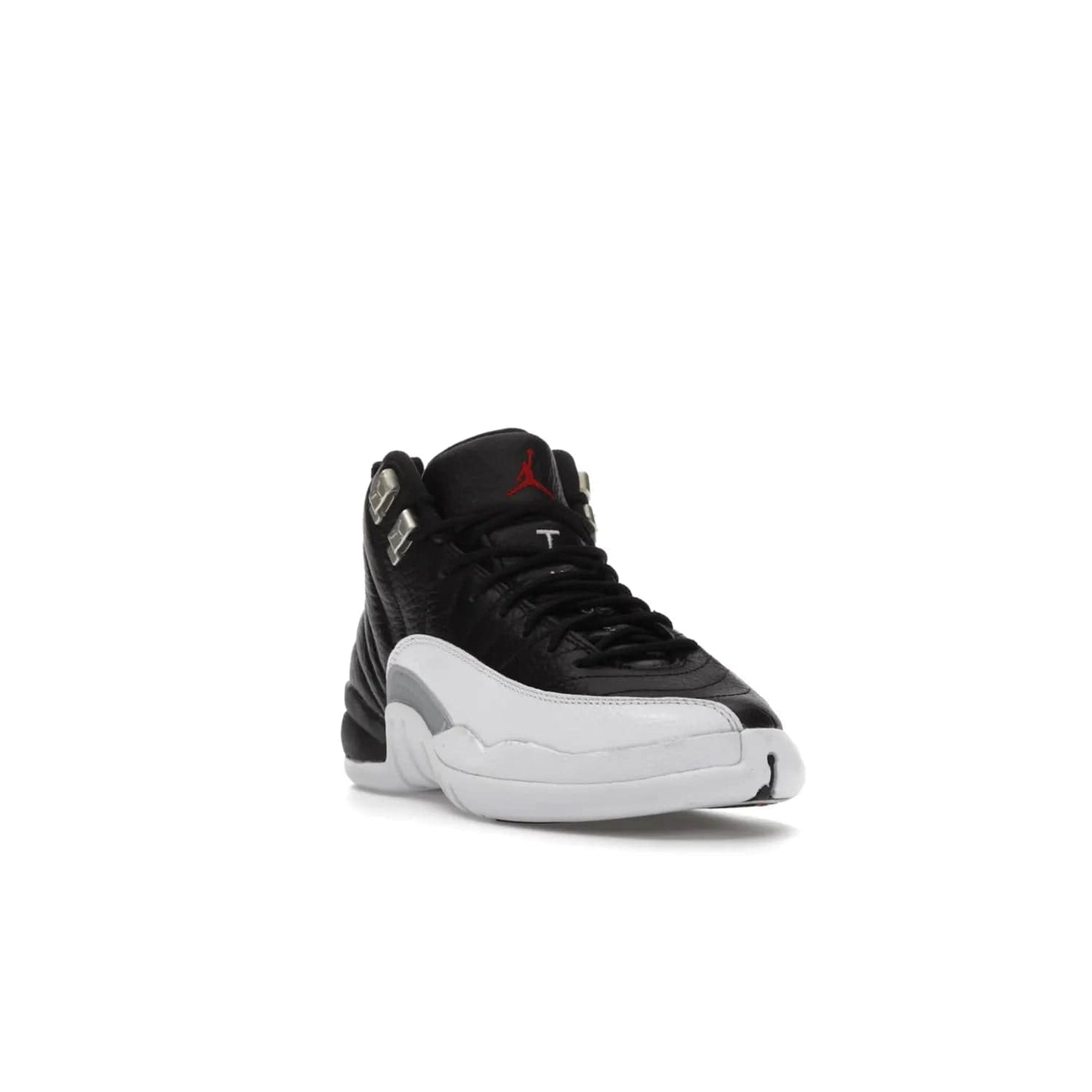Jordan 12 Retro Playoffs (2022) (GS) - Image 7 - Only at www.BallersClubKickz.com - Air Jordan 12 Retro Playoffs GS 2022 for active young athletes. Comfort and style in a combination of black tumbled leather, white textured overlays and red/white/black outsole. Eye-catching details and signature carbon fiber shank plate.