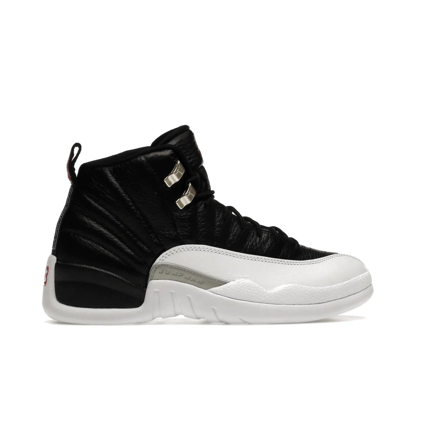 Jordan 12 Retro Playoffs (2022) - Image 36 - Only at www.BallersClubKickz.com - Retro Air Jordan 12 Playoffs. Celebrate 25 years with MJ's iconic shoe. Black tumbled leather upper, white sole with carbon fiber detailing and Jumpman embroidery. Must-have for any Jordan shoe fan. Releases March 2022.