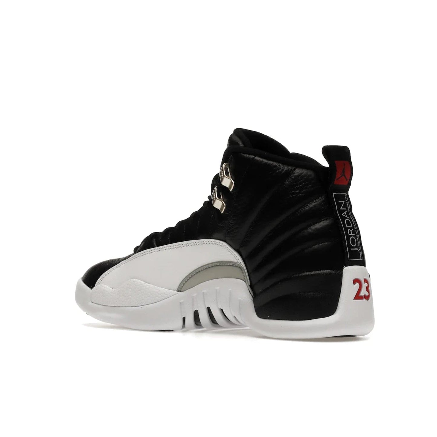 Jordan 12 Retro Playoffs (2022) - Image 23 - Only at www.BallersClubKickz.com - Retro Air Jordan 12 Playoffs. Celebrate 25 years with MJ's iconic shoe. Black tumbled leather upper, white sole with carbon fiber detailing and Jumpman embroidery. Must-have for any Jordan shoe fan. Releases March 2022.