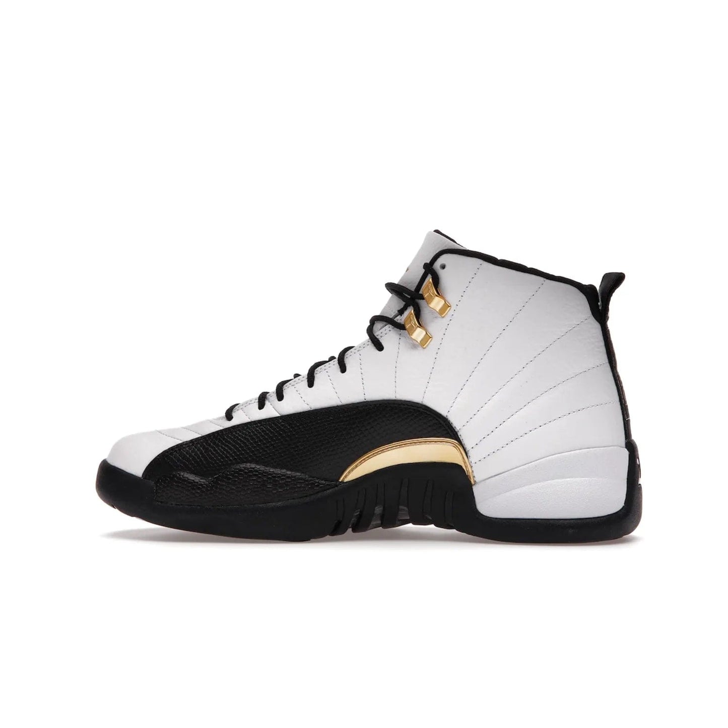 Jordan 12 Retro Royalty Taxi - Image 20 - Only at www.BallersClubKickz.com - Make a statement with the Air Jordan 12 Retro Royalty Taxi. Woven heel tag, gold plaquet, white tumbled leather upper plus a black toe wrap, make this modern take on the classic a must-have. Available in November 2021.