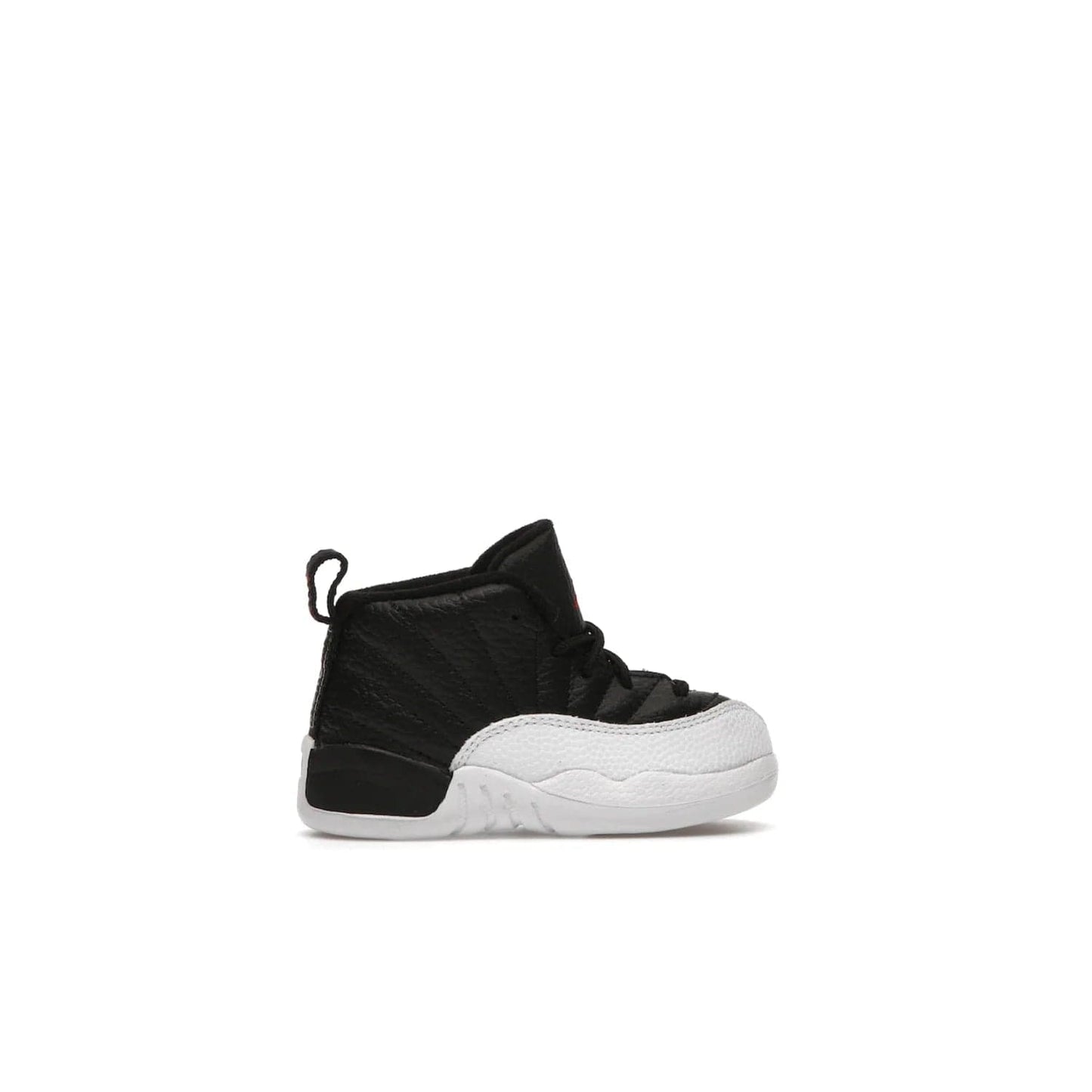 Jordan 12 Retro Playoffs (2022) (TD) - Image 36 - Only at www.BallersClubKickz.com - Stay stylish with the Air Jordan 12 Retro Playoffs 2022 (TD) toddler shoe. All-black upper with red and white accents plus subtle gold details. Bright white midsole and sole. Perfect for any outing or special event.