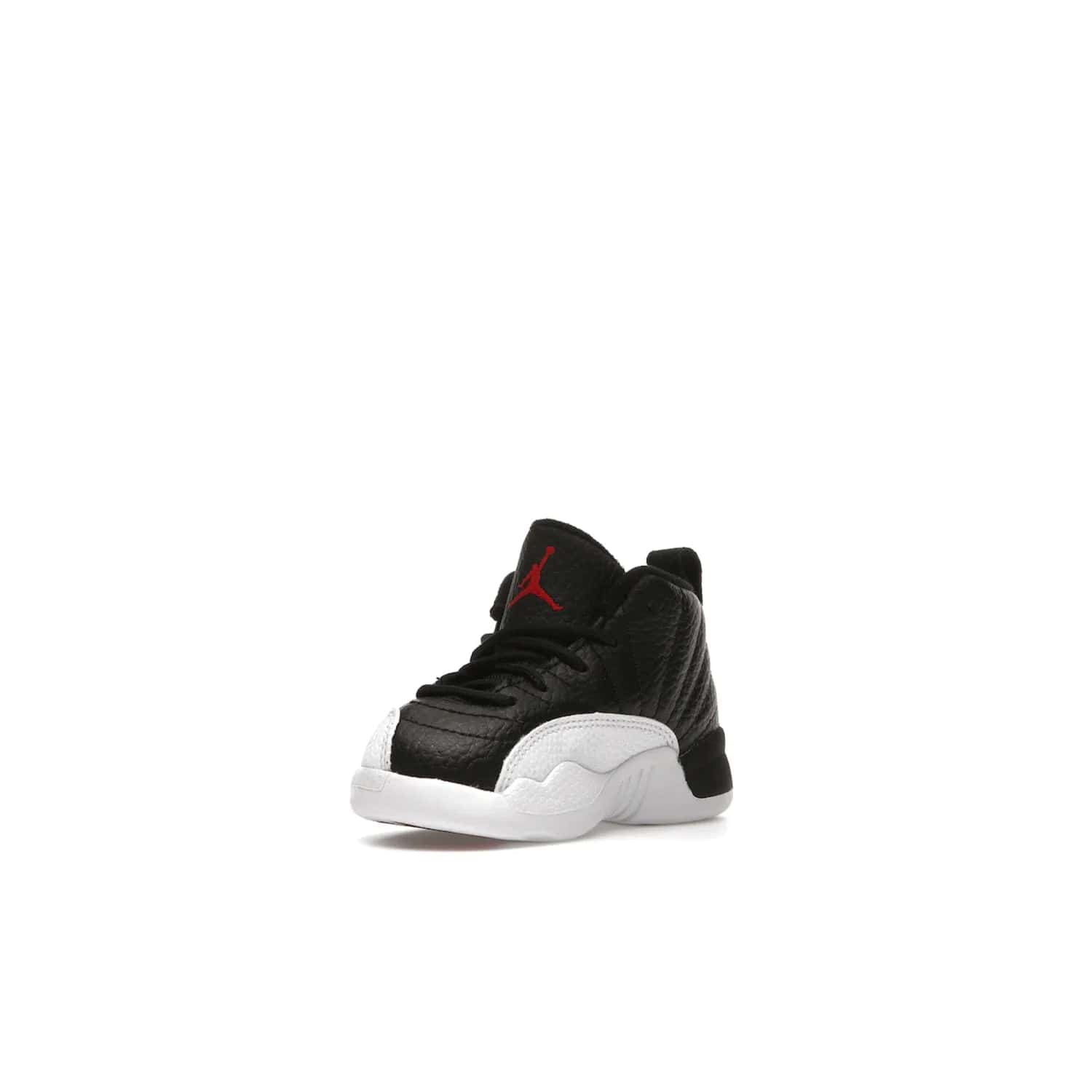 Jordan 12 Retro Playoffs (2022) (TD) - Image 14 - Only at www.BallersClubKickz.com - Stay stylish with the Air Jordan 12 Retro Playoffs 2022 (TD) toddler shoe. All-black upper with red and white accents plus subtle gold details. Bright white midsole and sole. Perfect for any outing or special event.