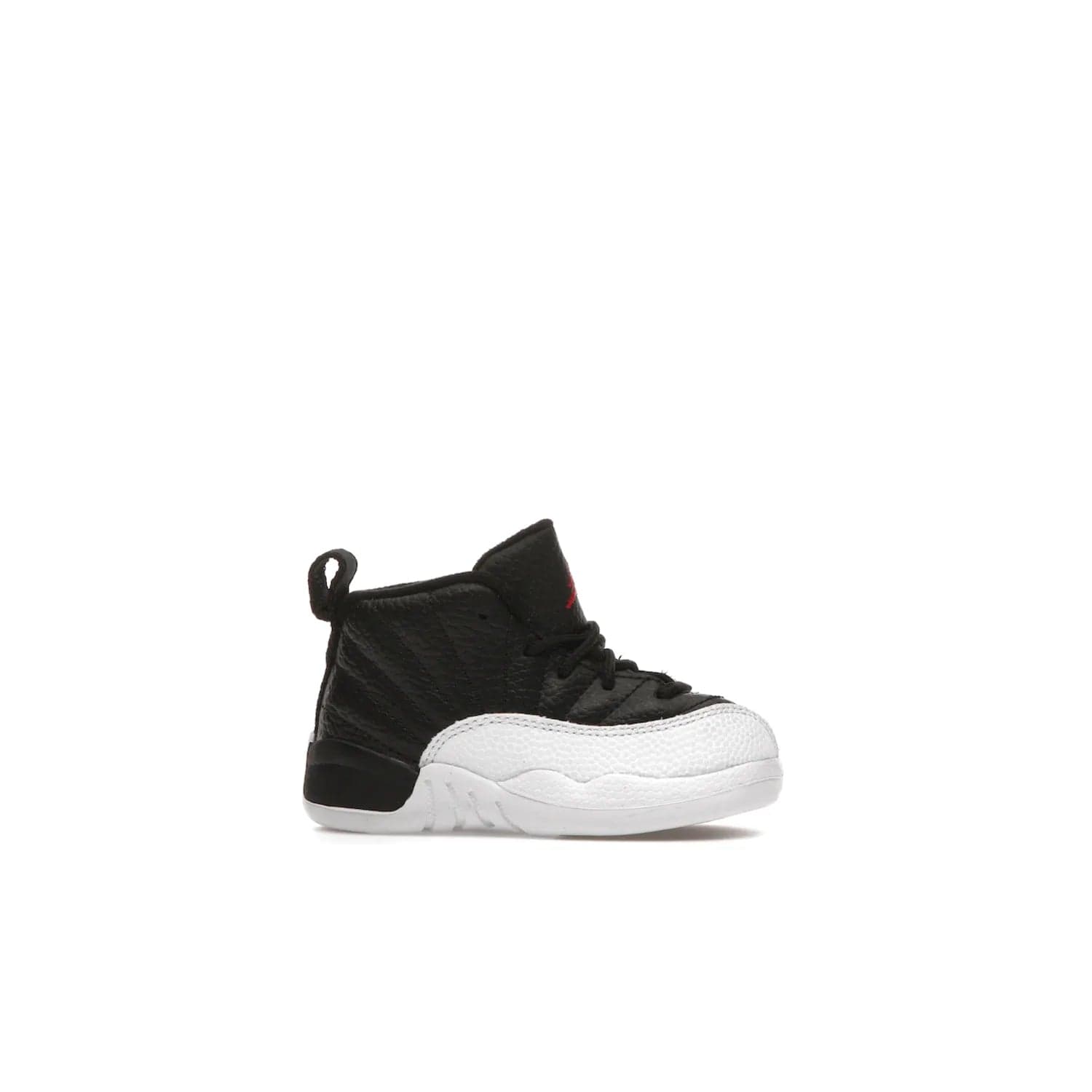 Jordan 12 Retro Playoffs (2022) (TD) - Image 2 - Only at www.BallersClubKickz.com - Stay stylish with the Air Jordan 12 Retro Playoffs 2022 (TD) toddler shoe. All-black upper with red and white accents plus subtle gold details. Bright white midsole and sole. Perfect for any outing or special event.